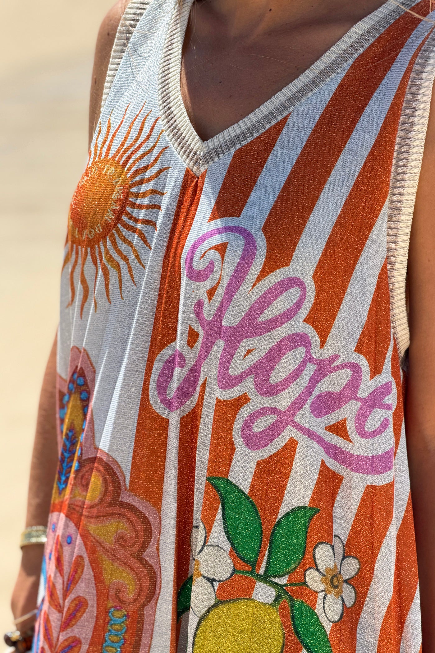 Orange Stripe “Hope” Glitter Knit Pleated Maxi Dress