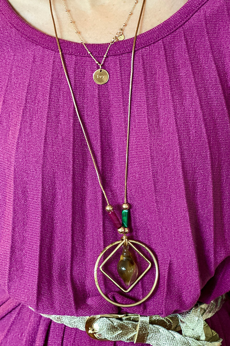 Robe plissée violine en petite maille col rond