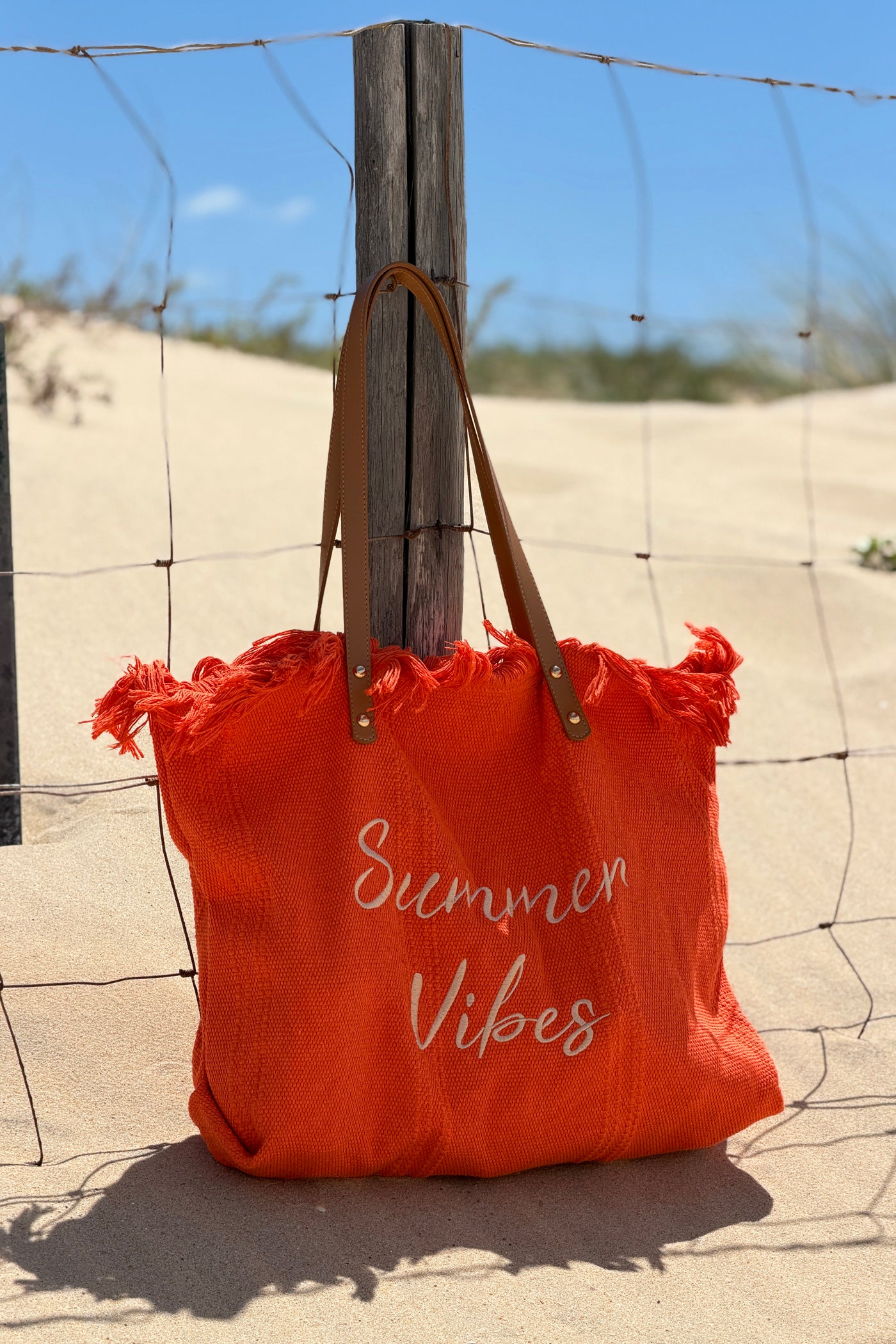Sac cabas de plage orange à franges Summer Vibes