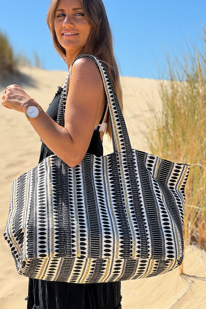 Black Stripe Tapestry Tote
