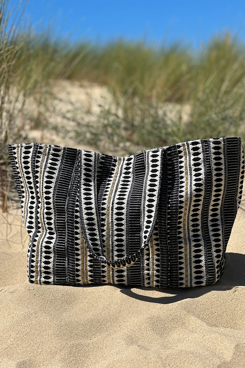 Black Stripe Tapestry Tote
