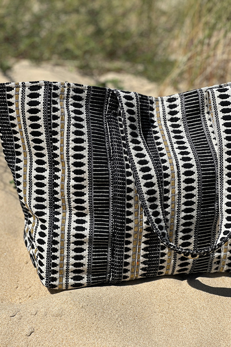 Black Stripe Tapestry Tote
