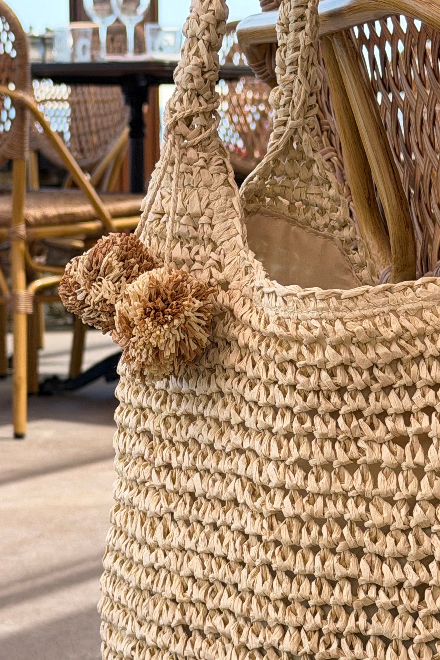Beige Raffia Beach Tote Bag
