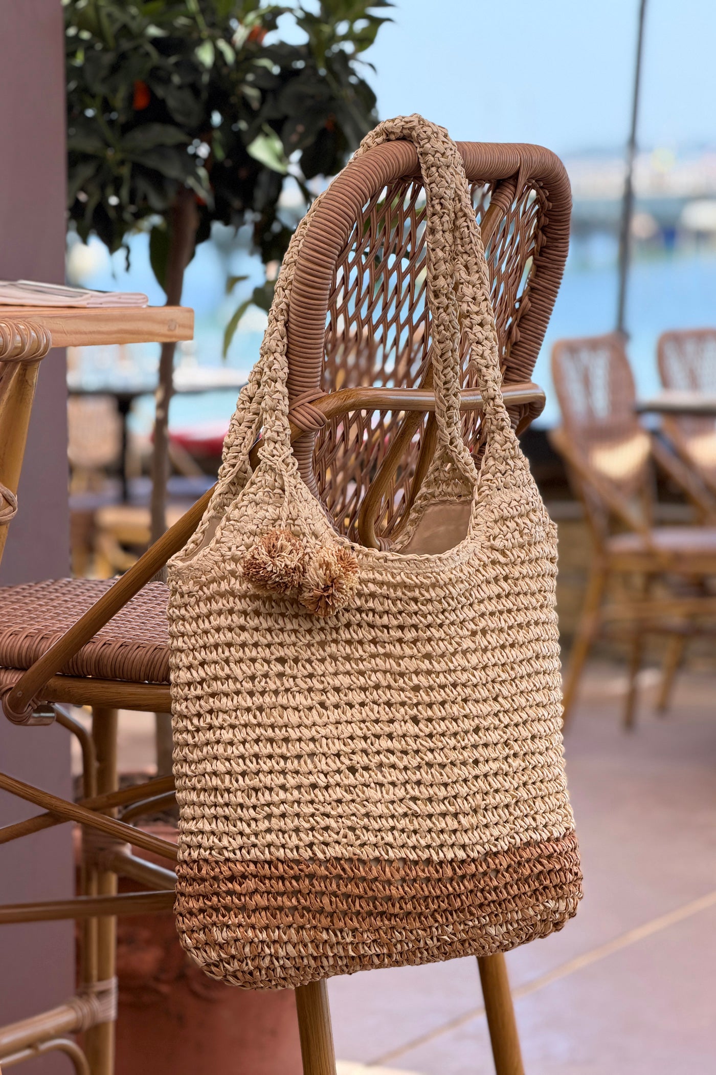 Beige Raffia Beach Tote Bag
