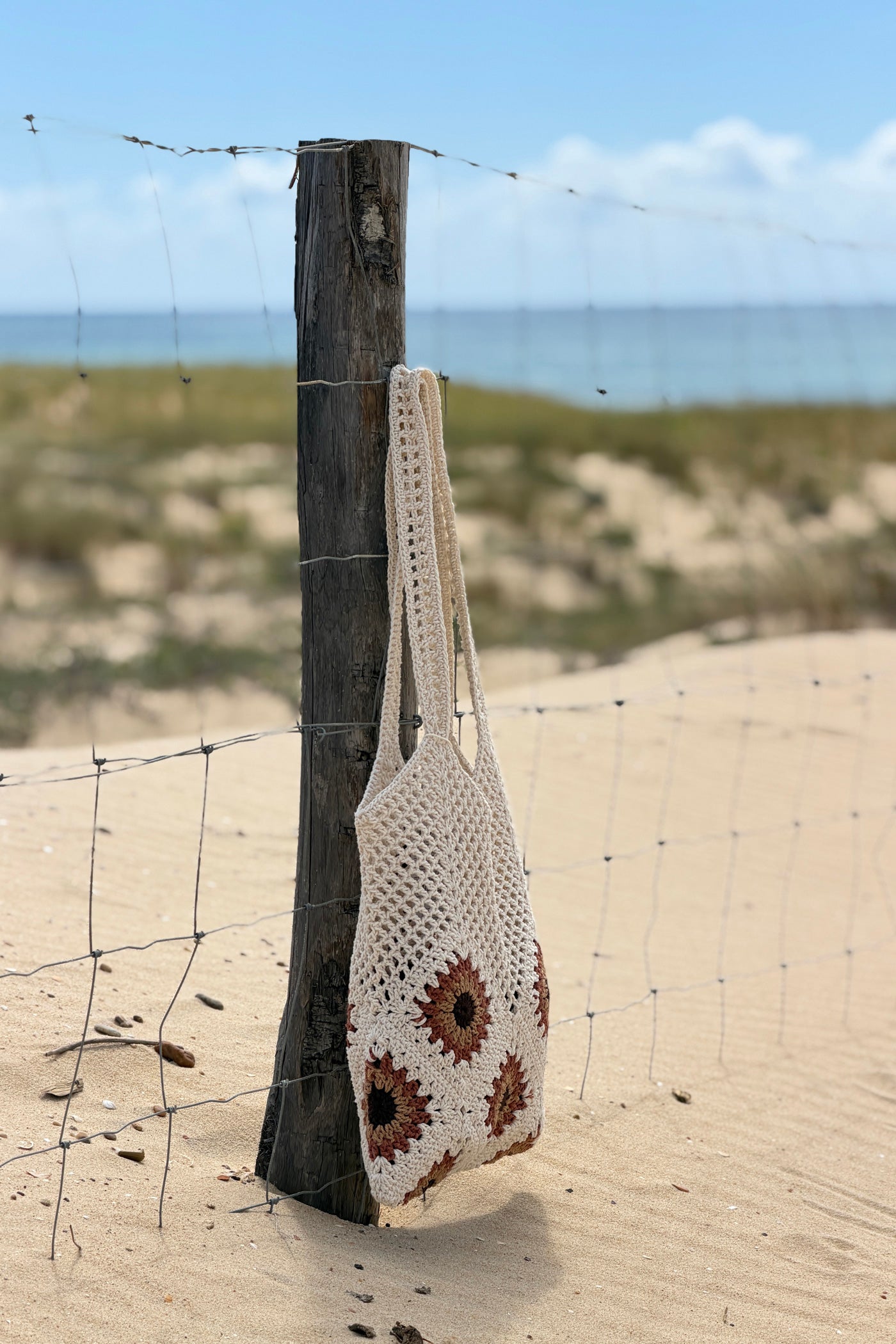 Cream Granny Square Crochet Tote