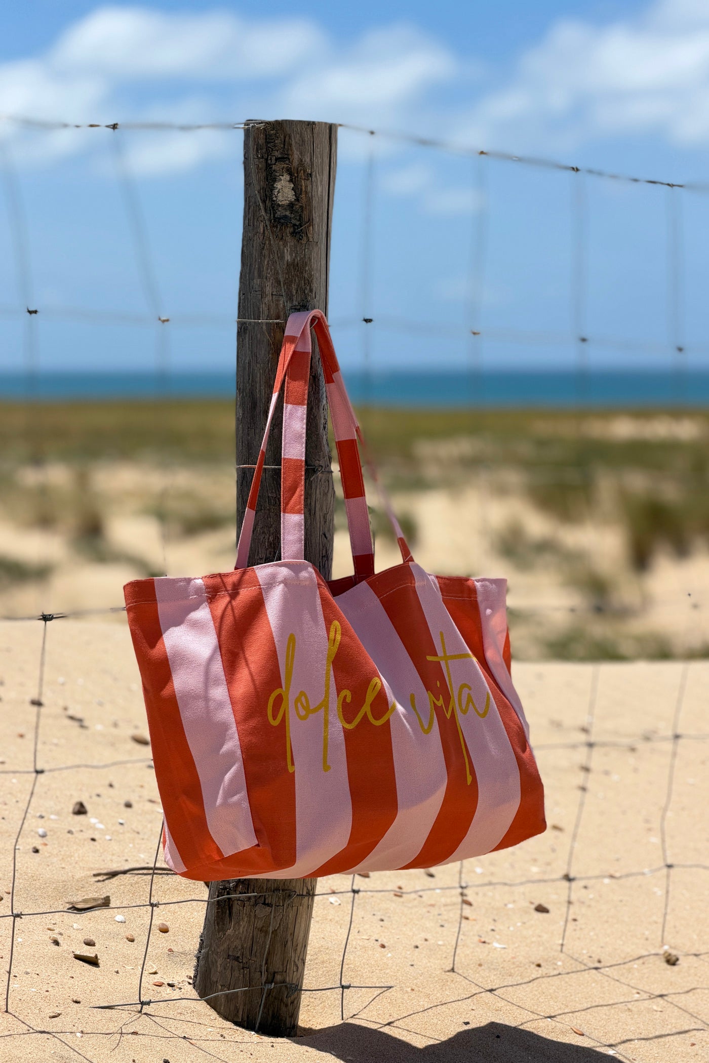 Pink Stripe “Dolce Vita” Canvas Tote Bag