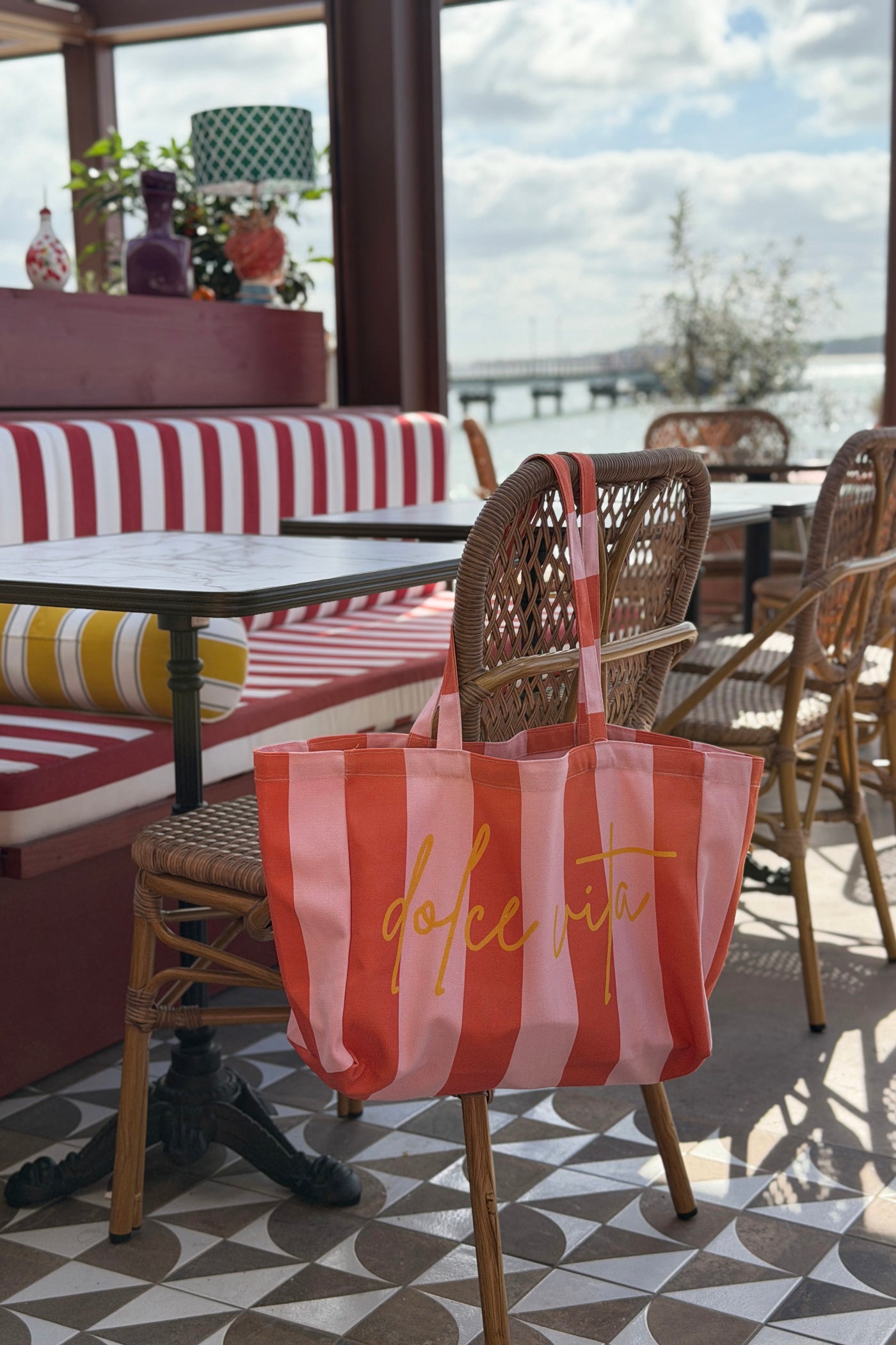 Pink Stripe “Dolce Vita” Canvas Tote Bag