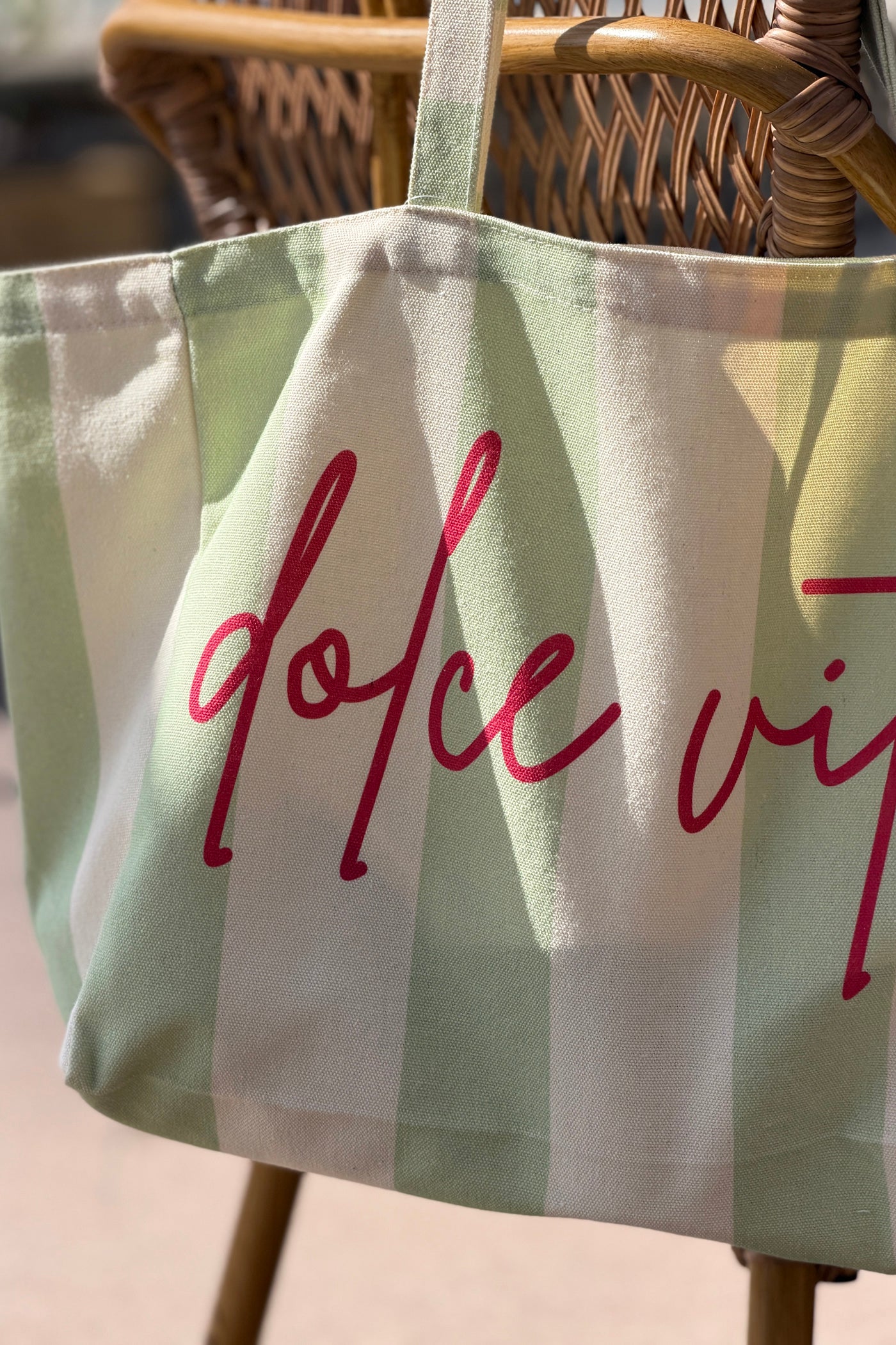 Sac tote bag rayures vert d'eau et écru Dolce Vita