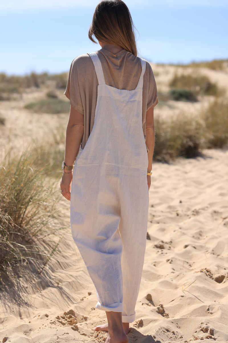 Off-white cotton and linen flowing overalls