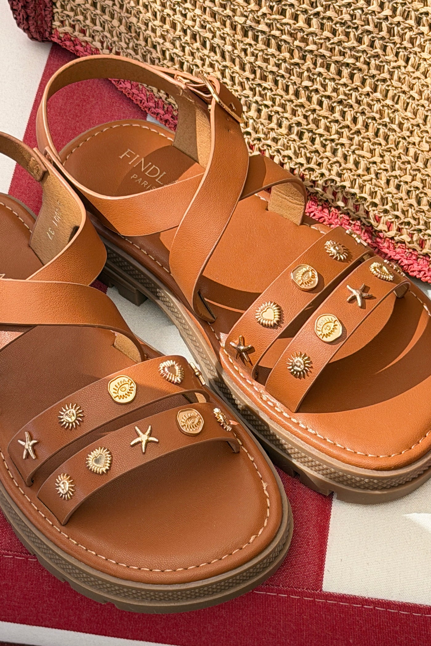Brown Leatherette Sea Stud Sandals