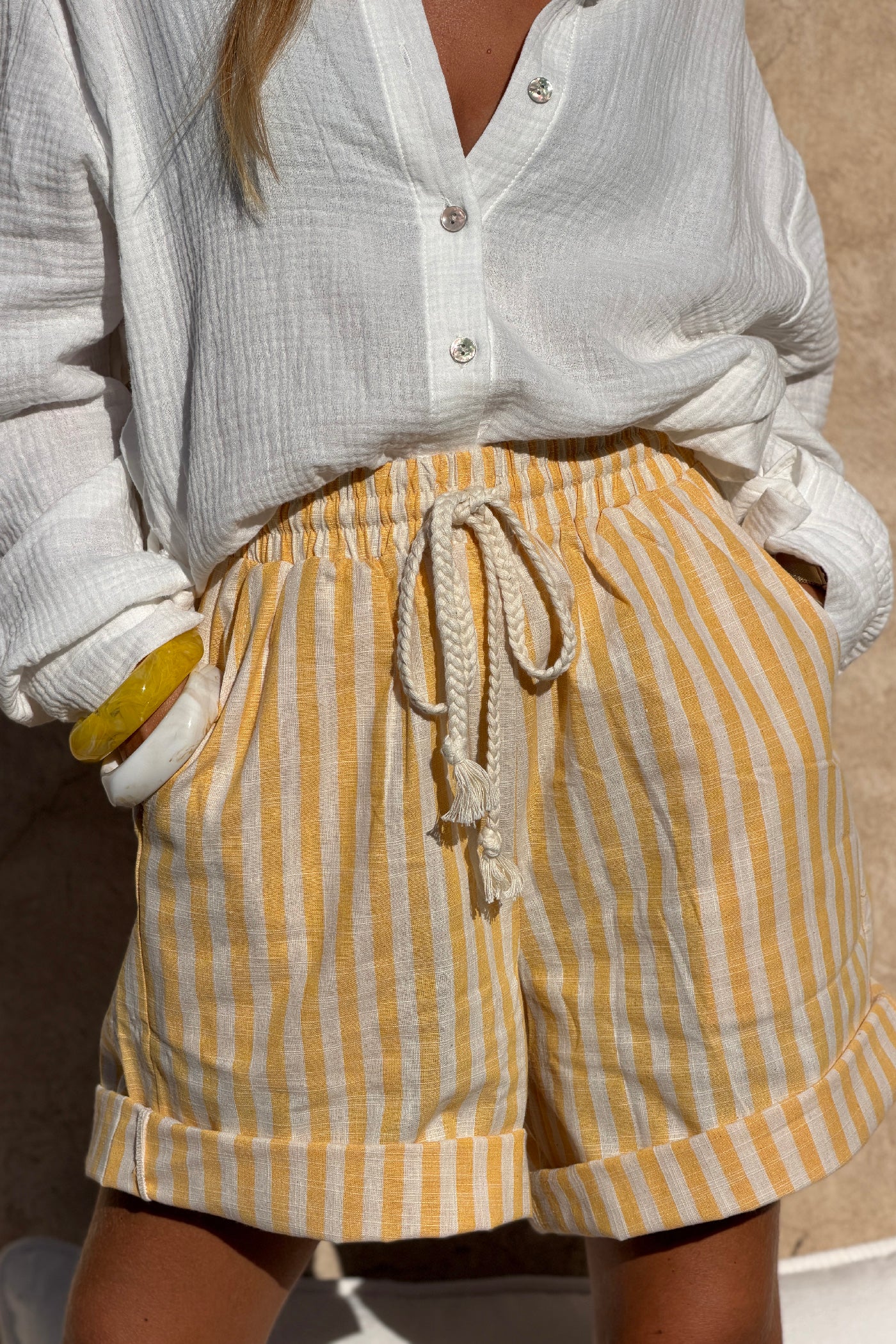 Yellow Cabana Stripe Cotton Shorts