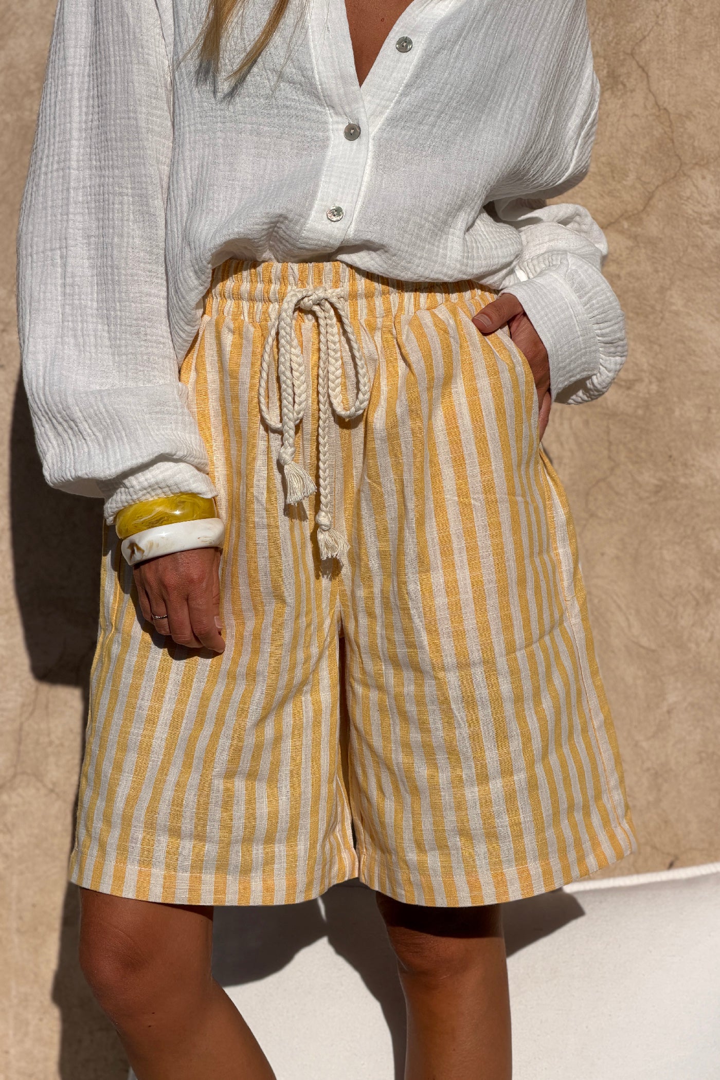 Yellow Cabana Stripe Cotton Shorts