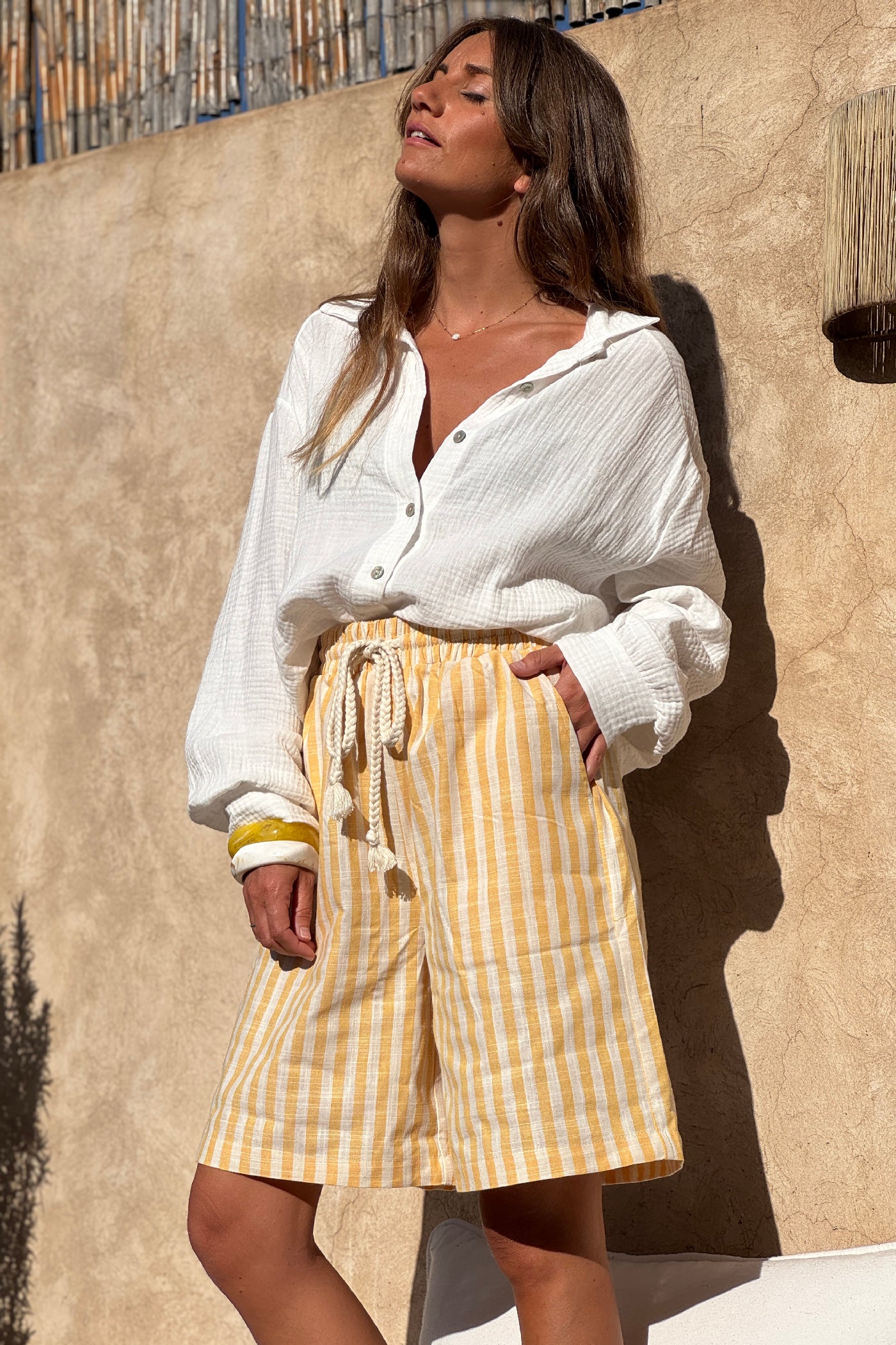Yellow Cabana Stripe Cotton Shorts