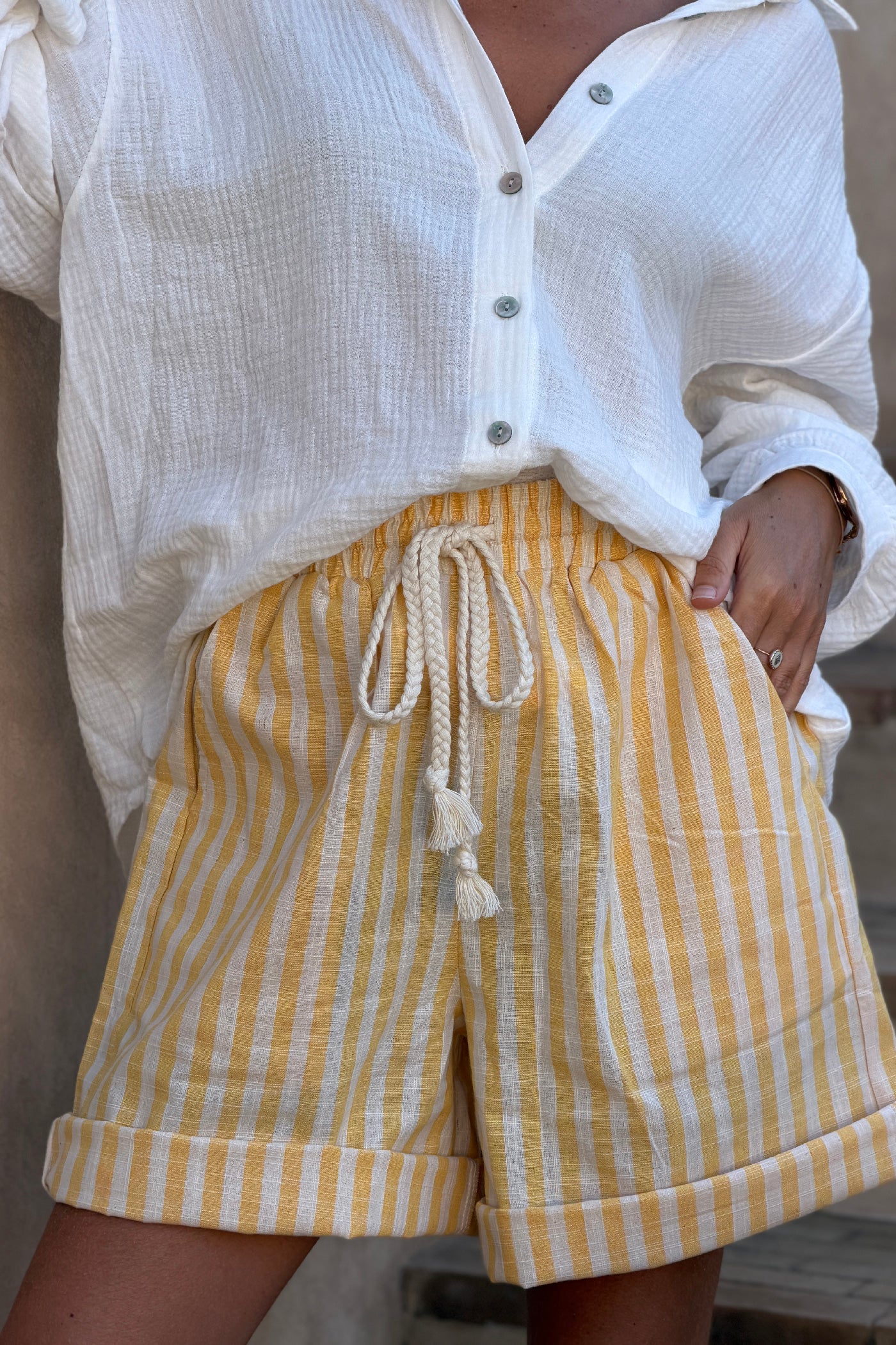 Yellow Cabana Stripe Cotton Shorts