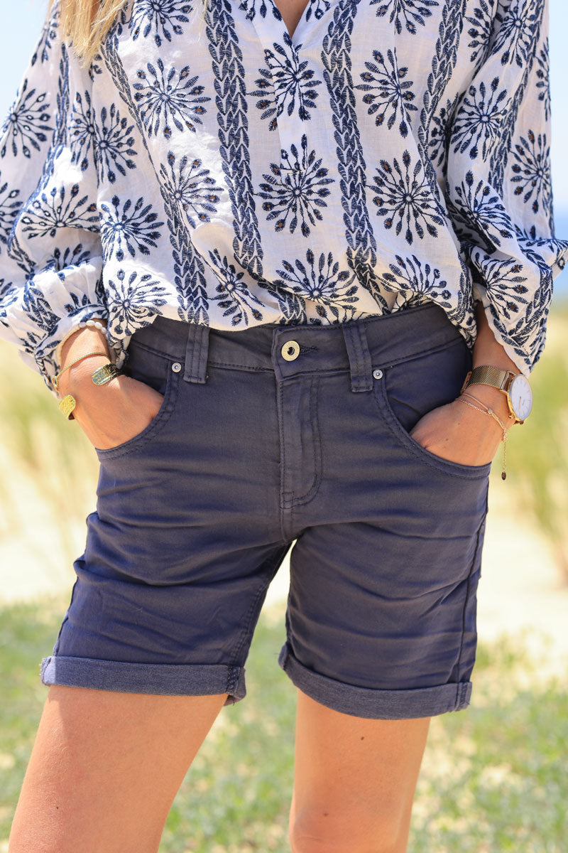 Short basique bleu marine stretch et confort