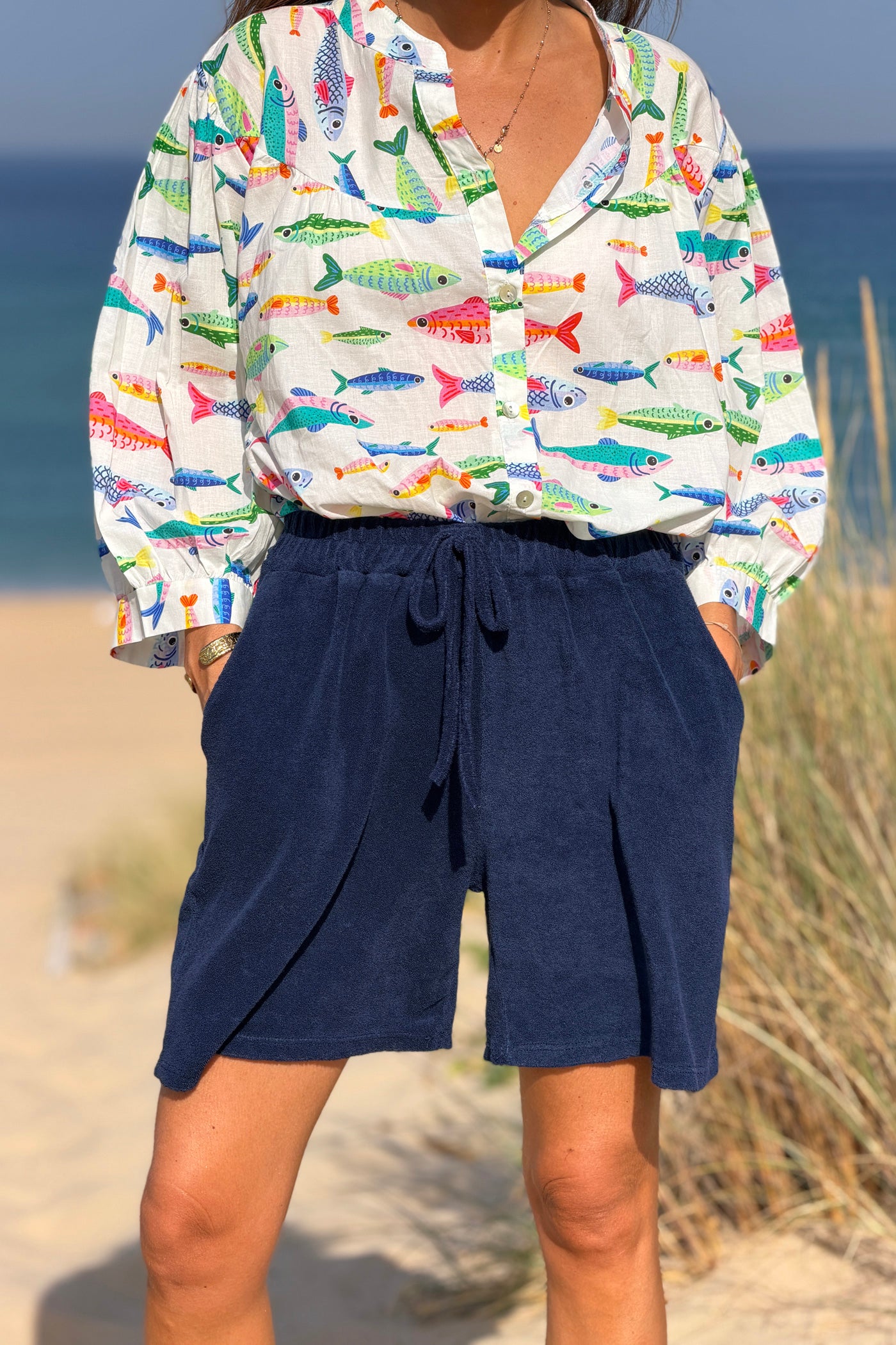 Navy Terry Knit Pull-On Shorts

