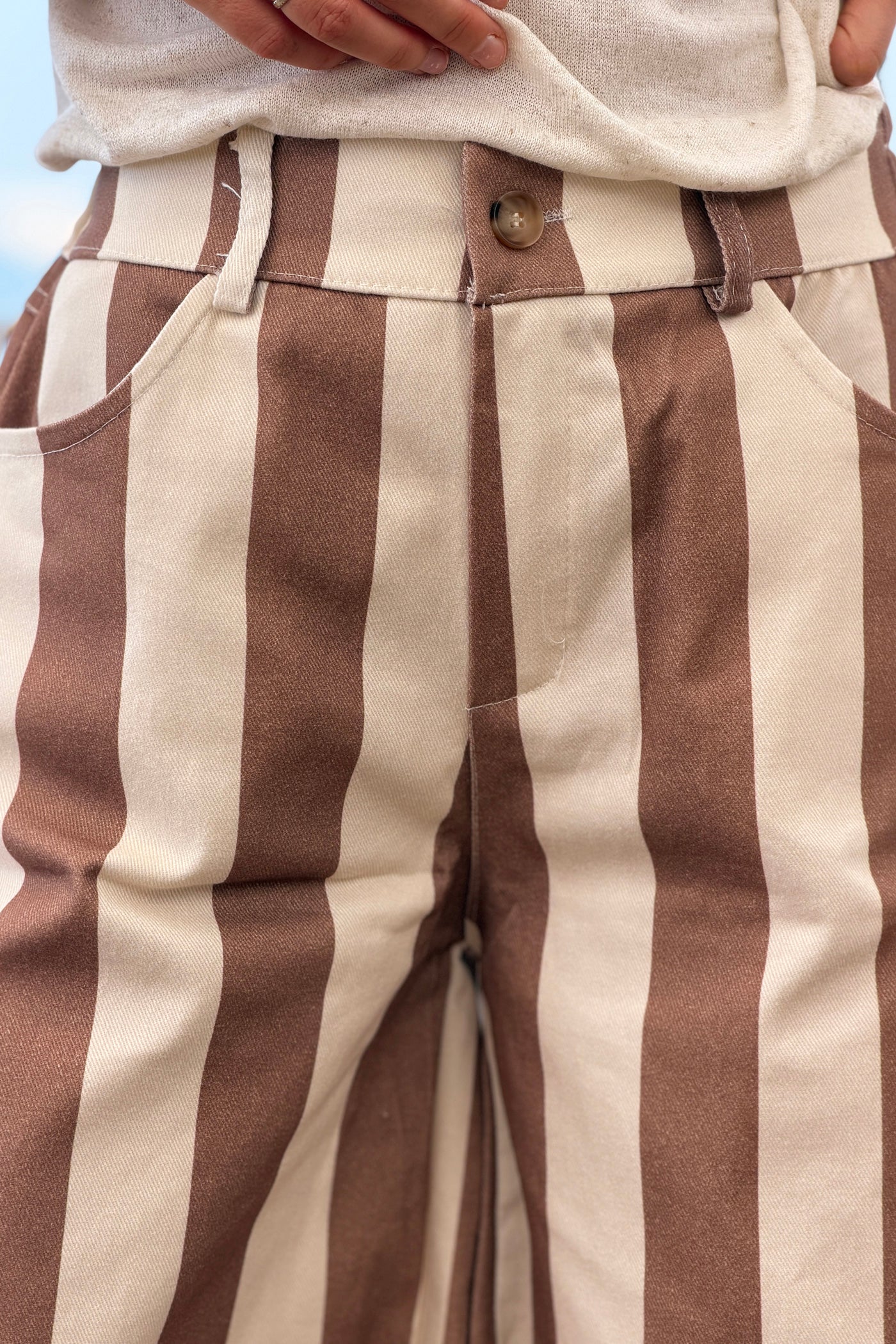 Brown Stripe Twill Pull-On Shorts
