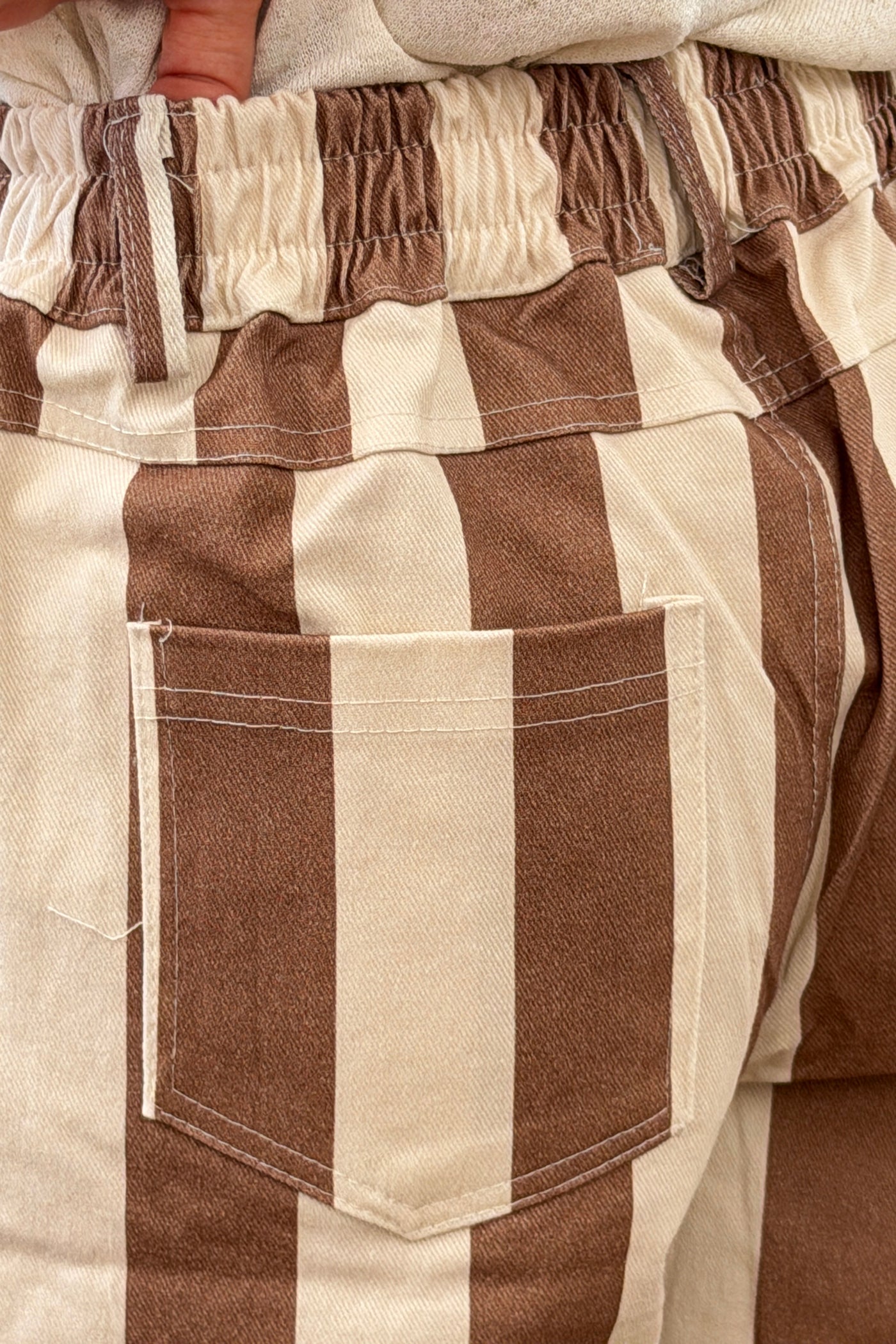 Brown Stripe Twill Pull-On Shorts
