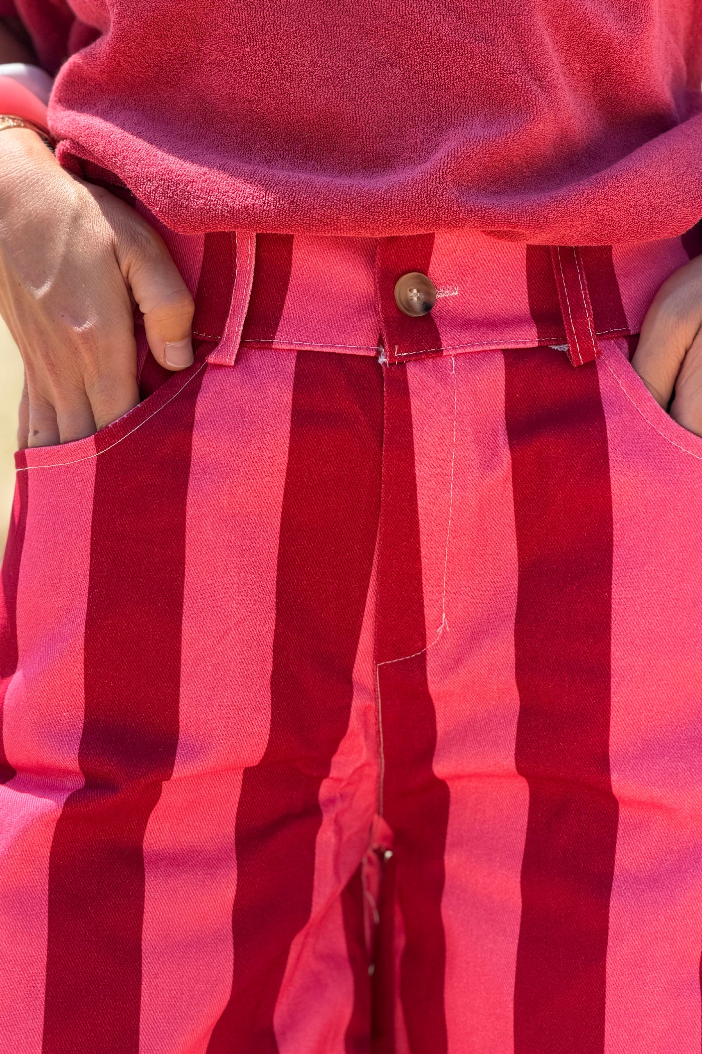 Red Stripe Twill Pull-On Shorts
