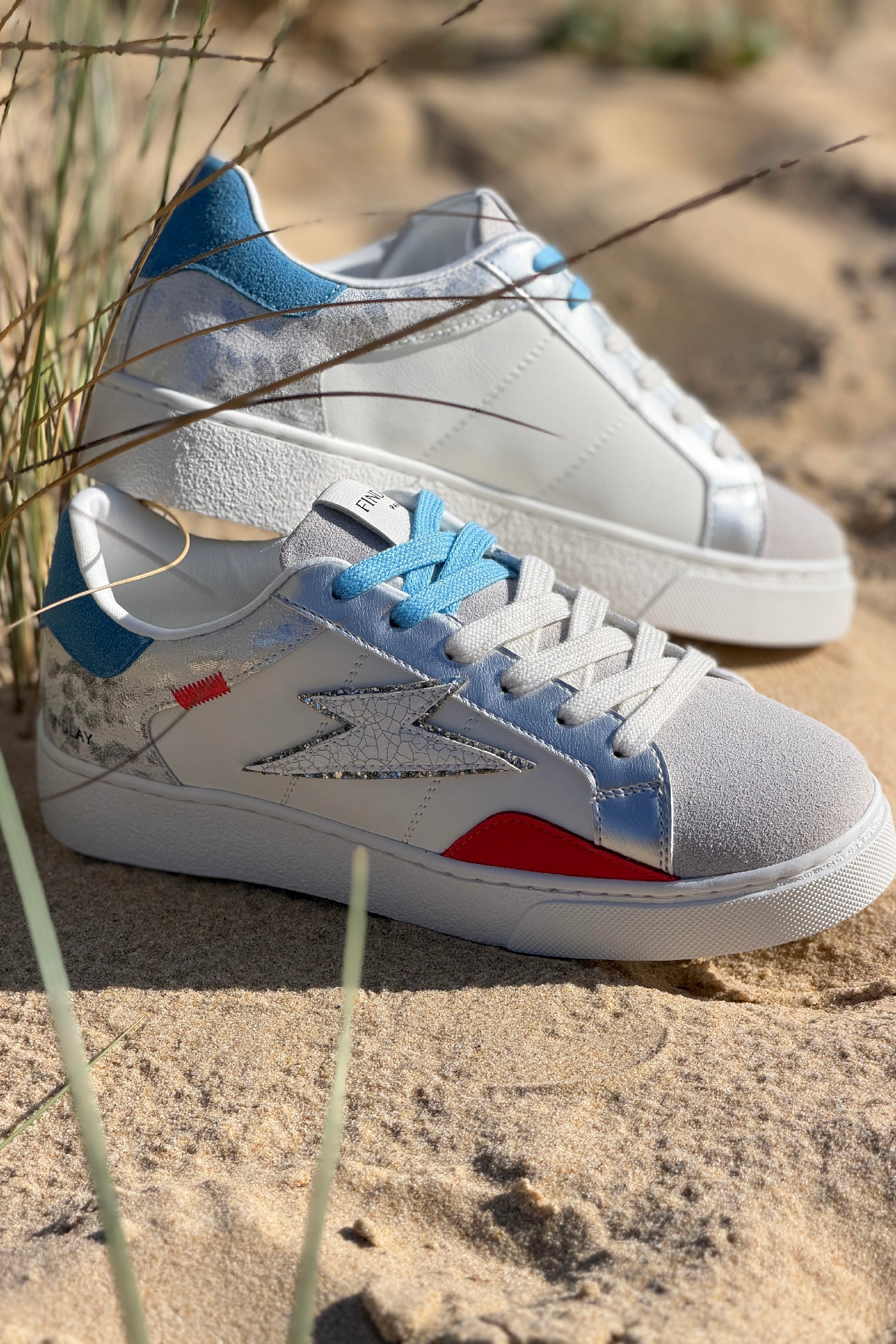 White Metallic Bolt and Leopard Print Sneakers
