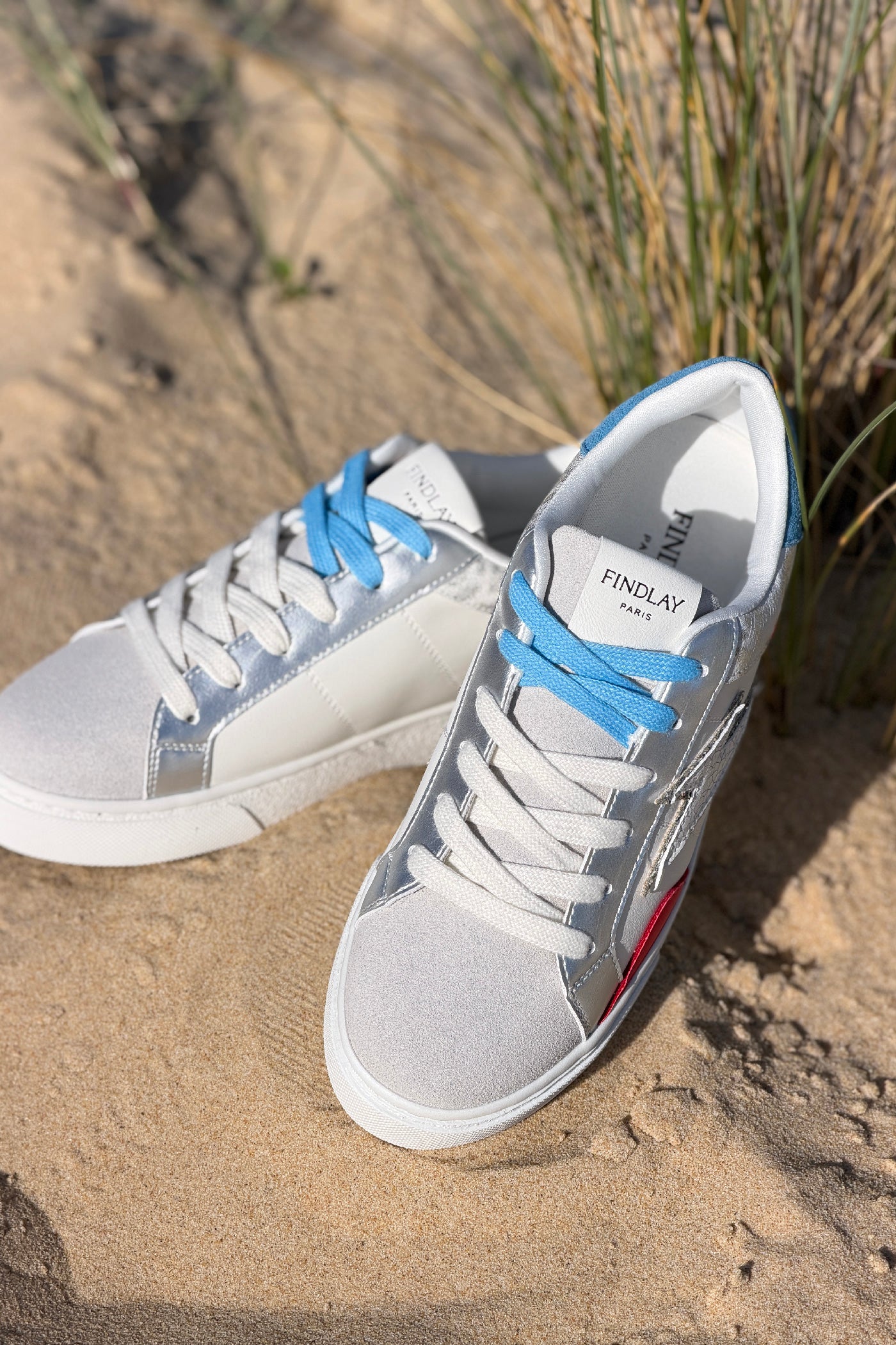 White Metallic Bolt and Leopard Print Sneakers
