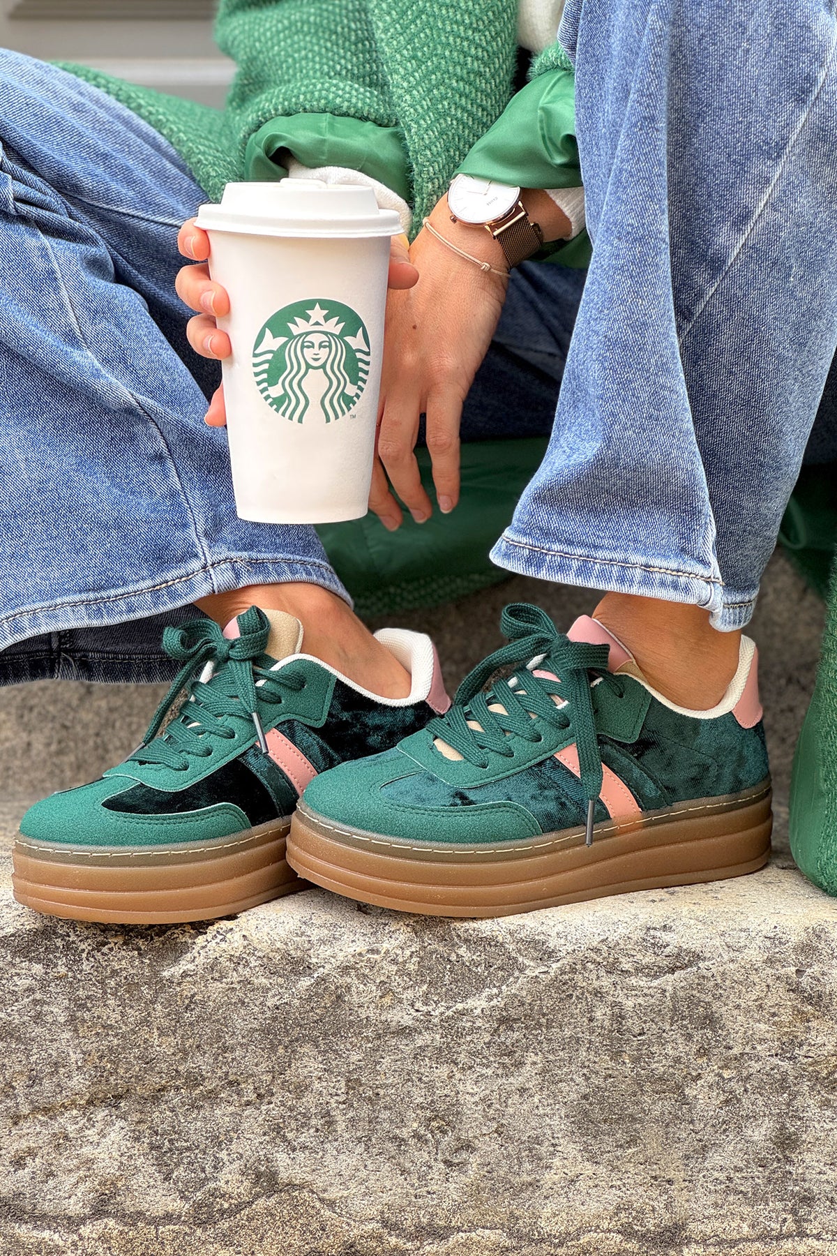 Teal Velvet and Suede Sport Stripe Sneakers