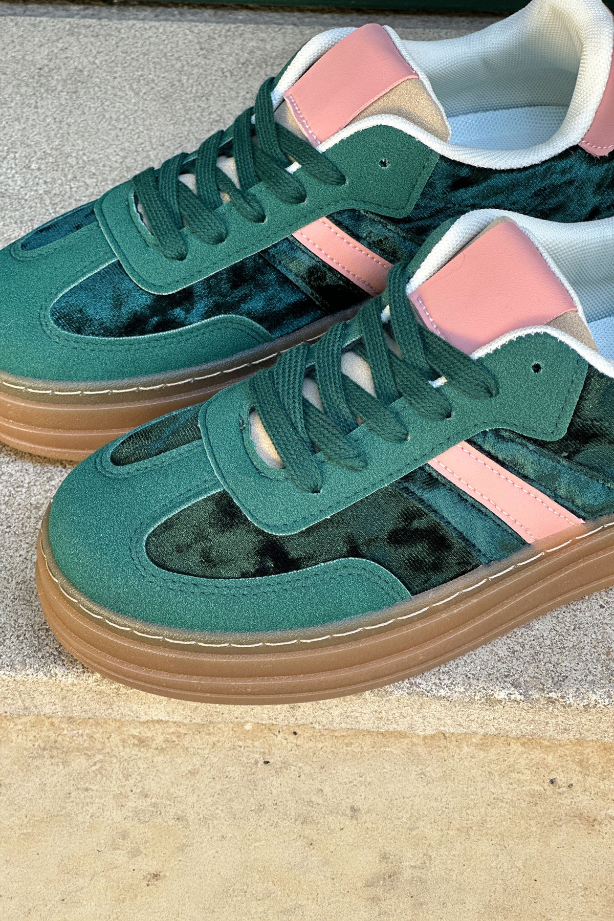 Teal Velvet and Suede Sport Stripe Sneakers