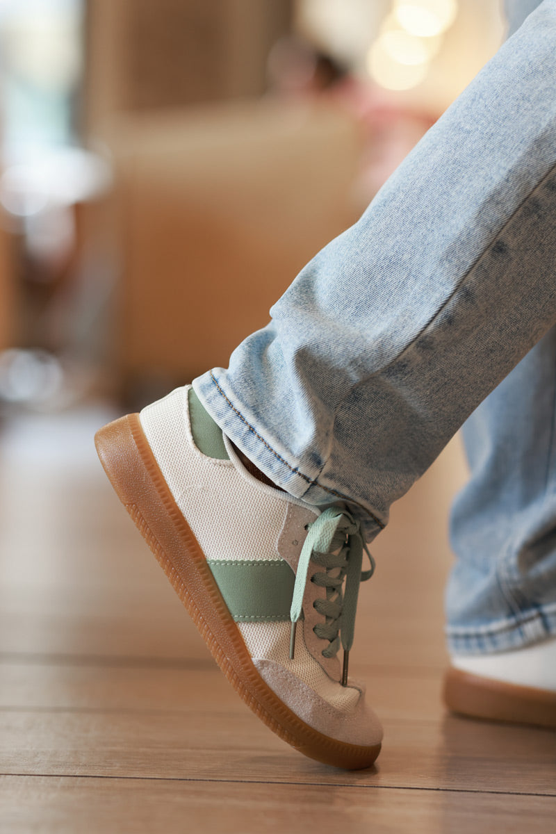 Light gray Canvas Sneakers with Light Water green Sueded Stripe