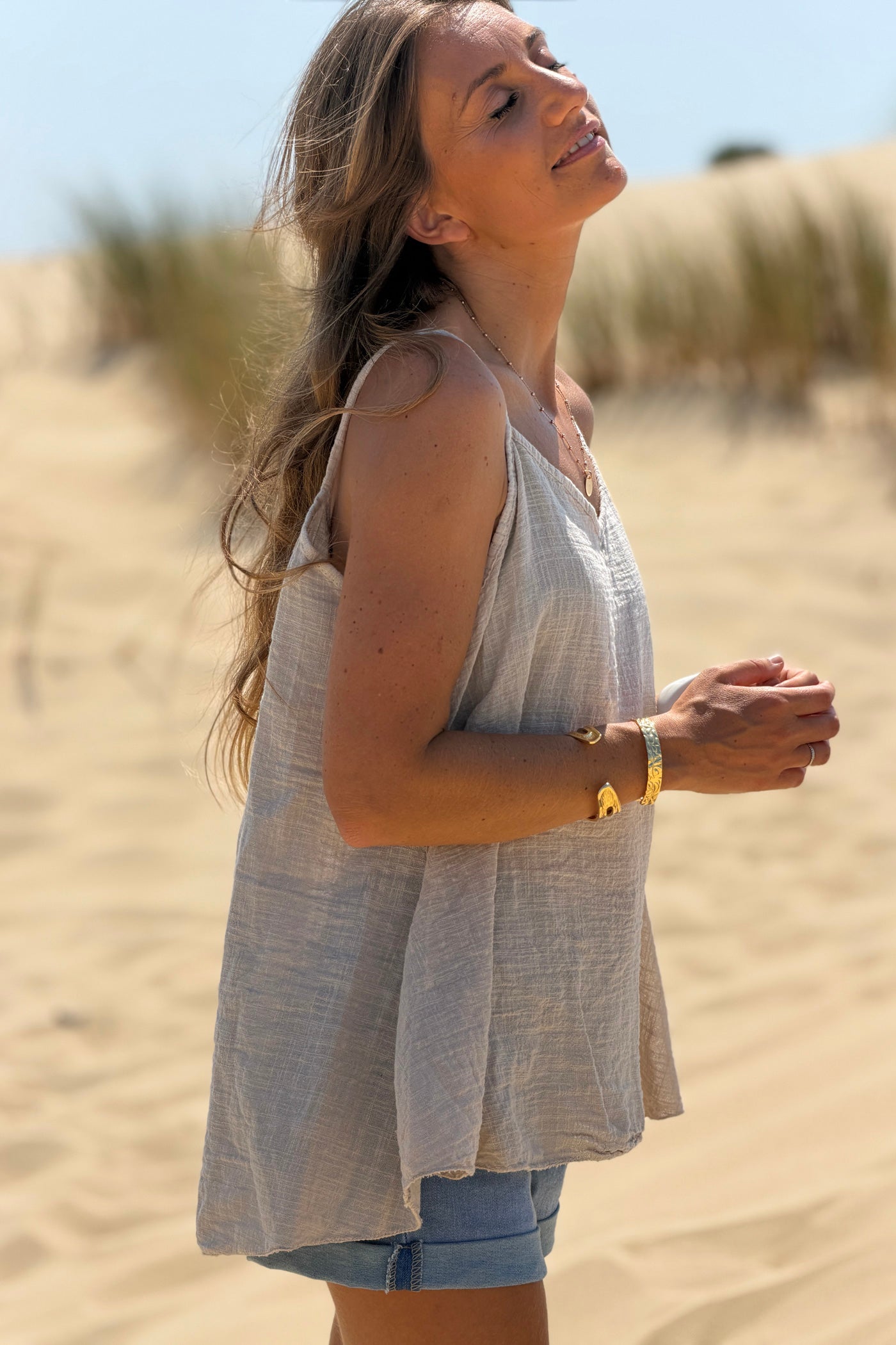 Beige Linen Tank Top