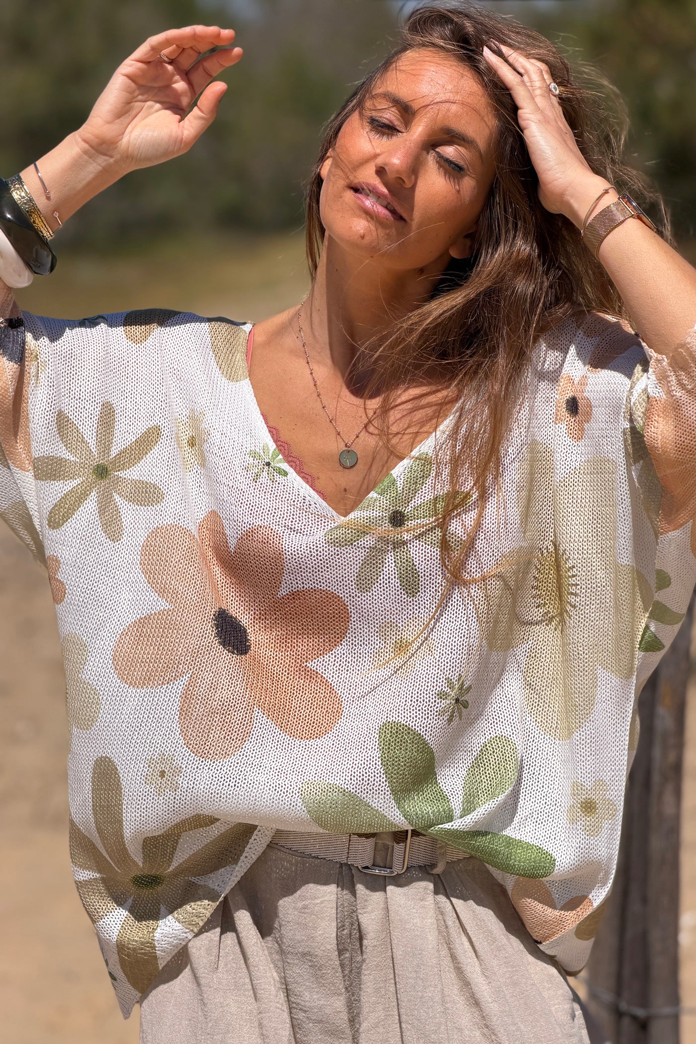 Olive Floral Showers Knit Tunic
