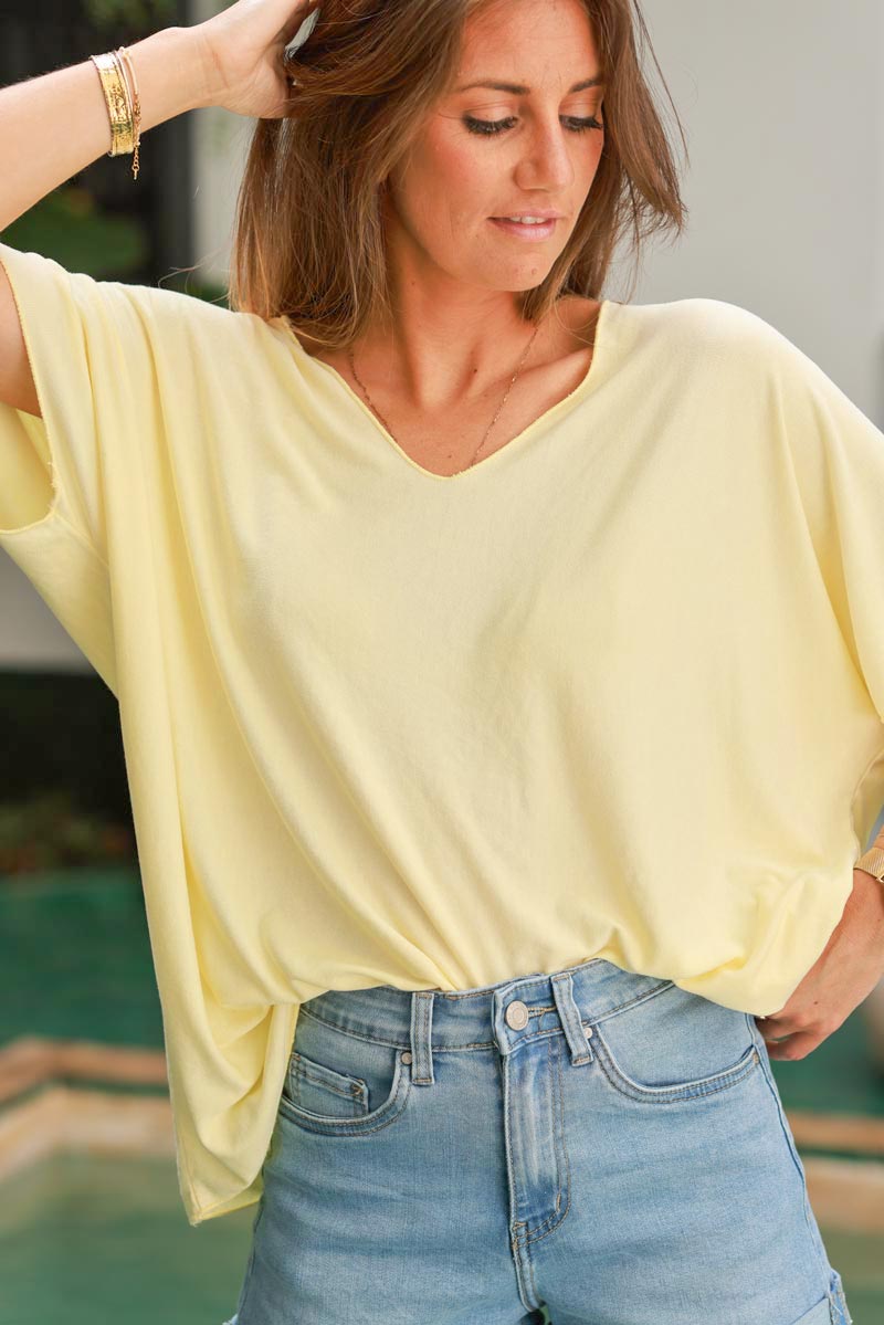 Relaxed fit Light yellow V-neck Top