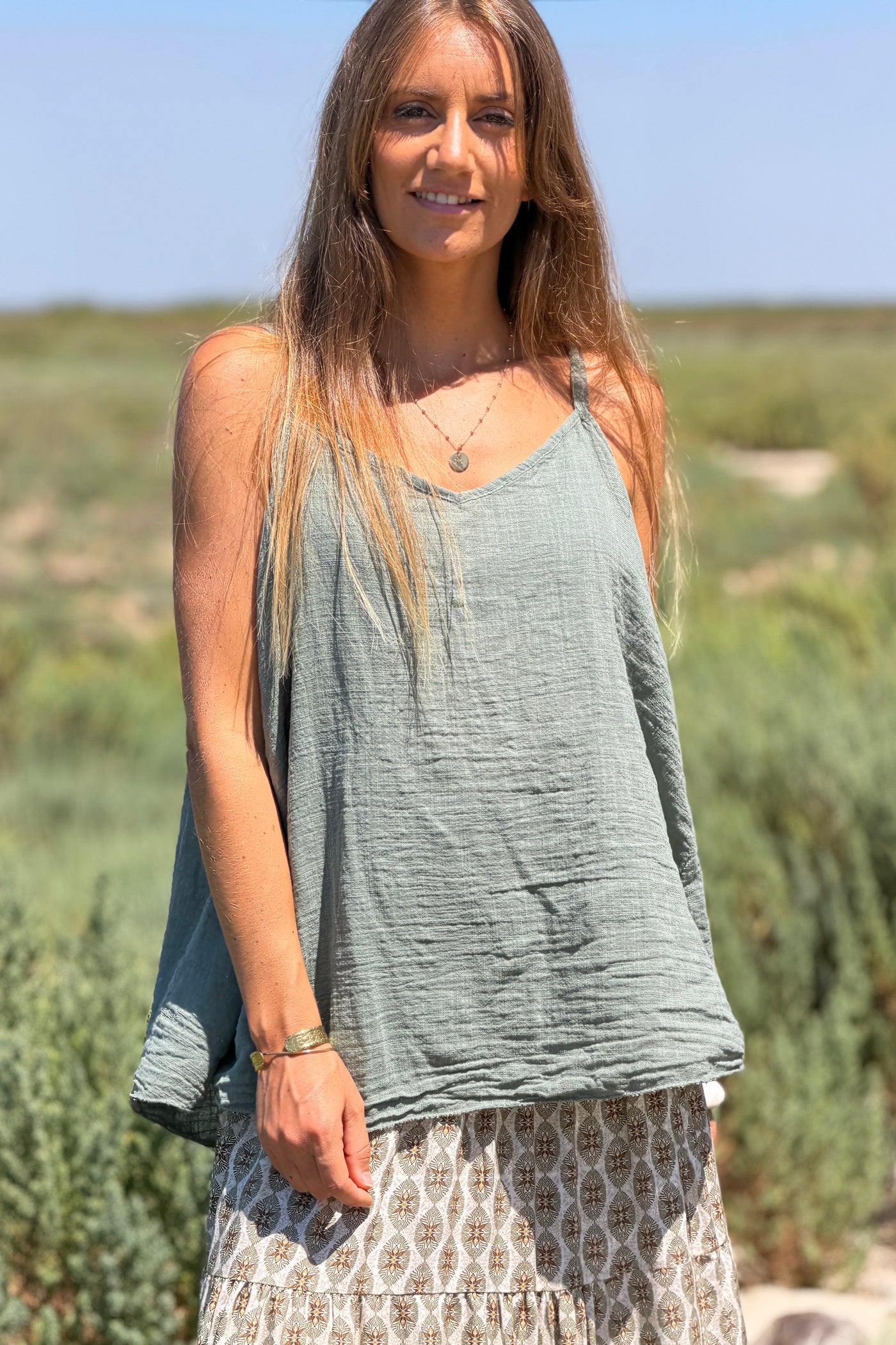 Olive Linen Tank Top