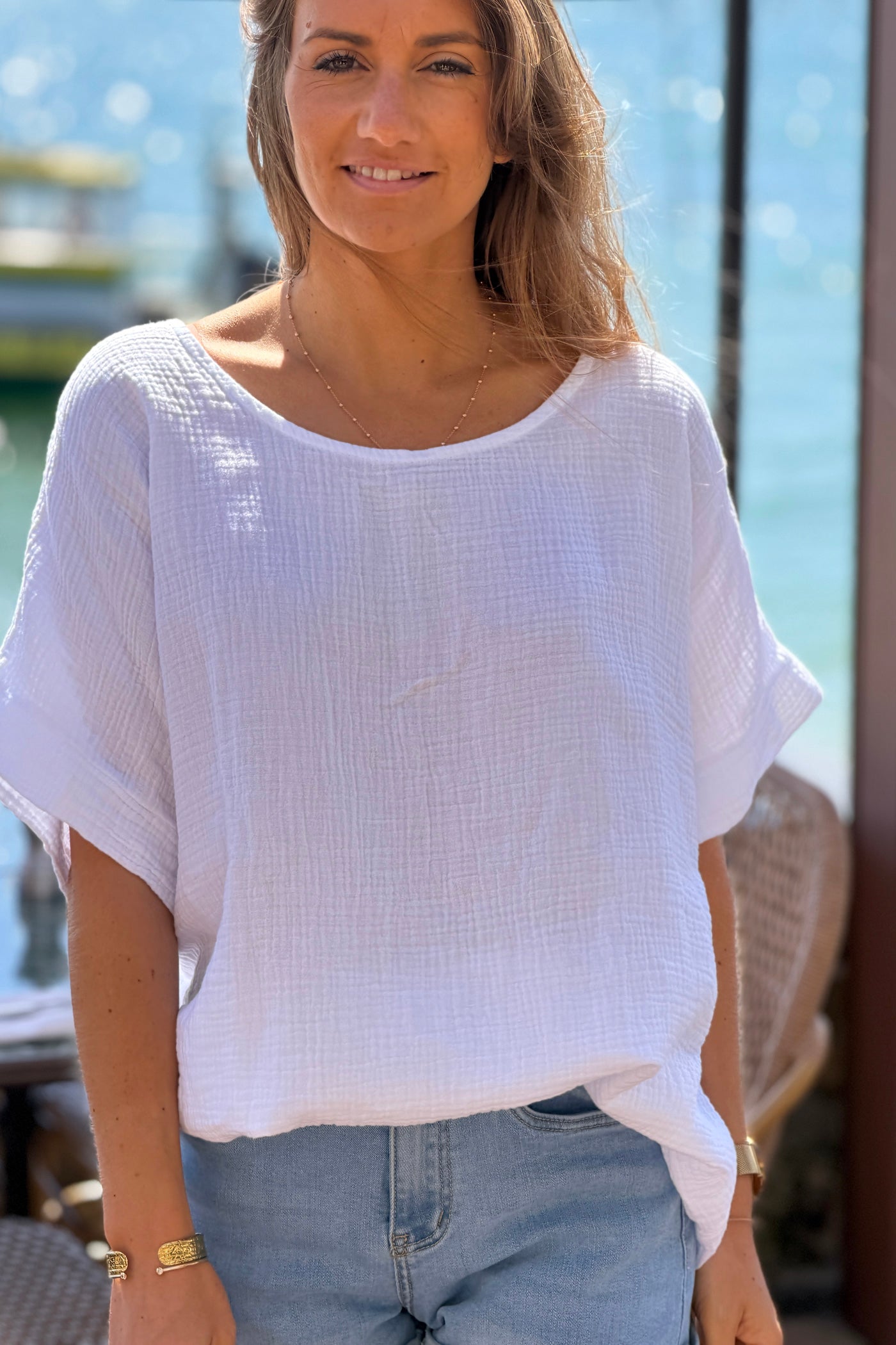 White Crinkle Gauze Blouse
