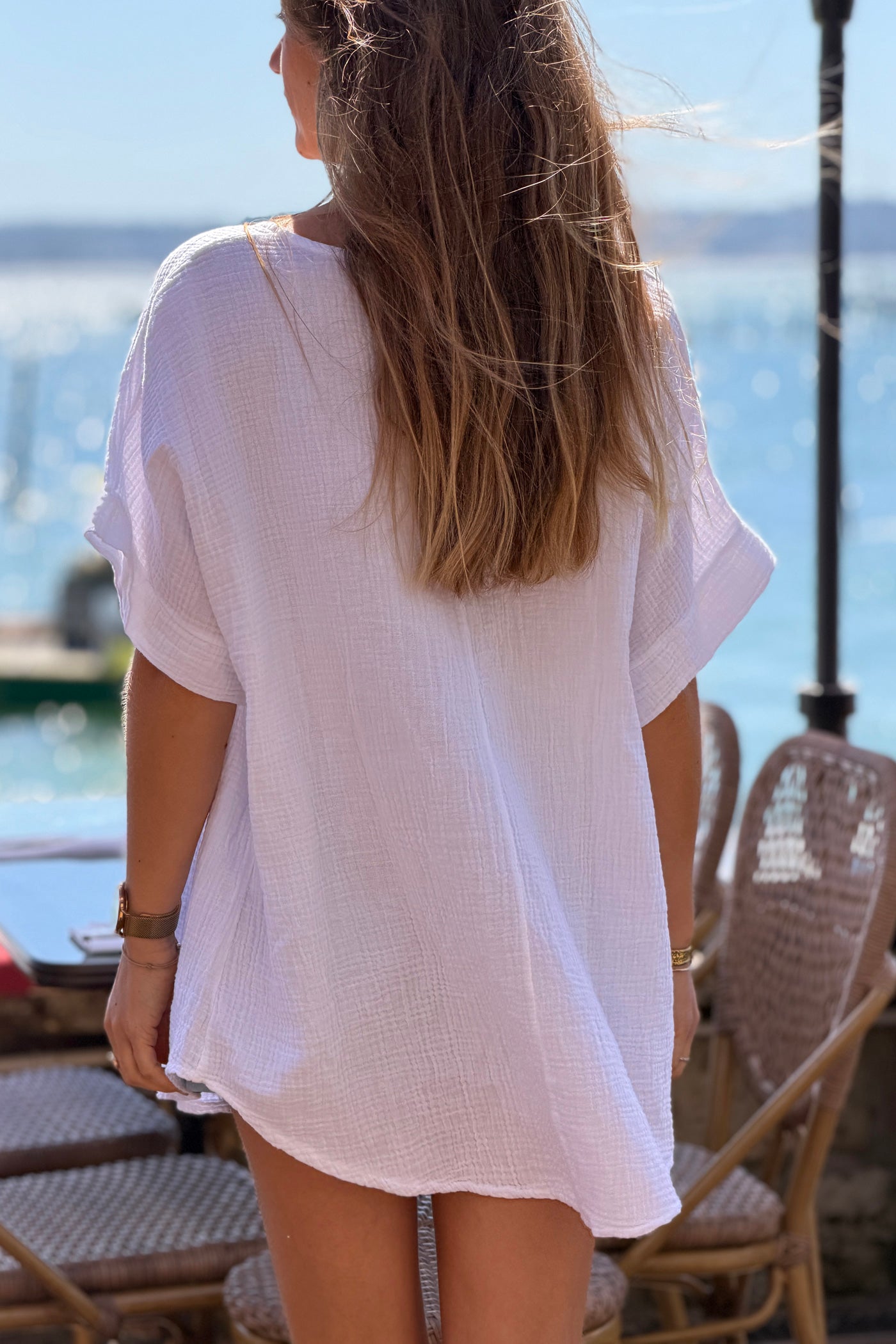 White Crinkle Gauze Blouse