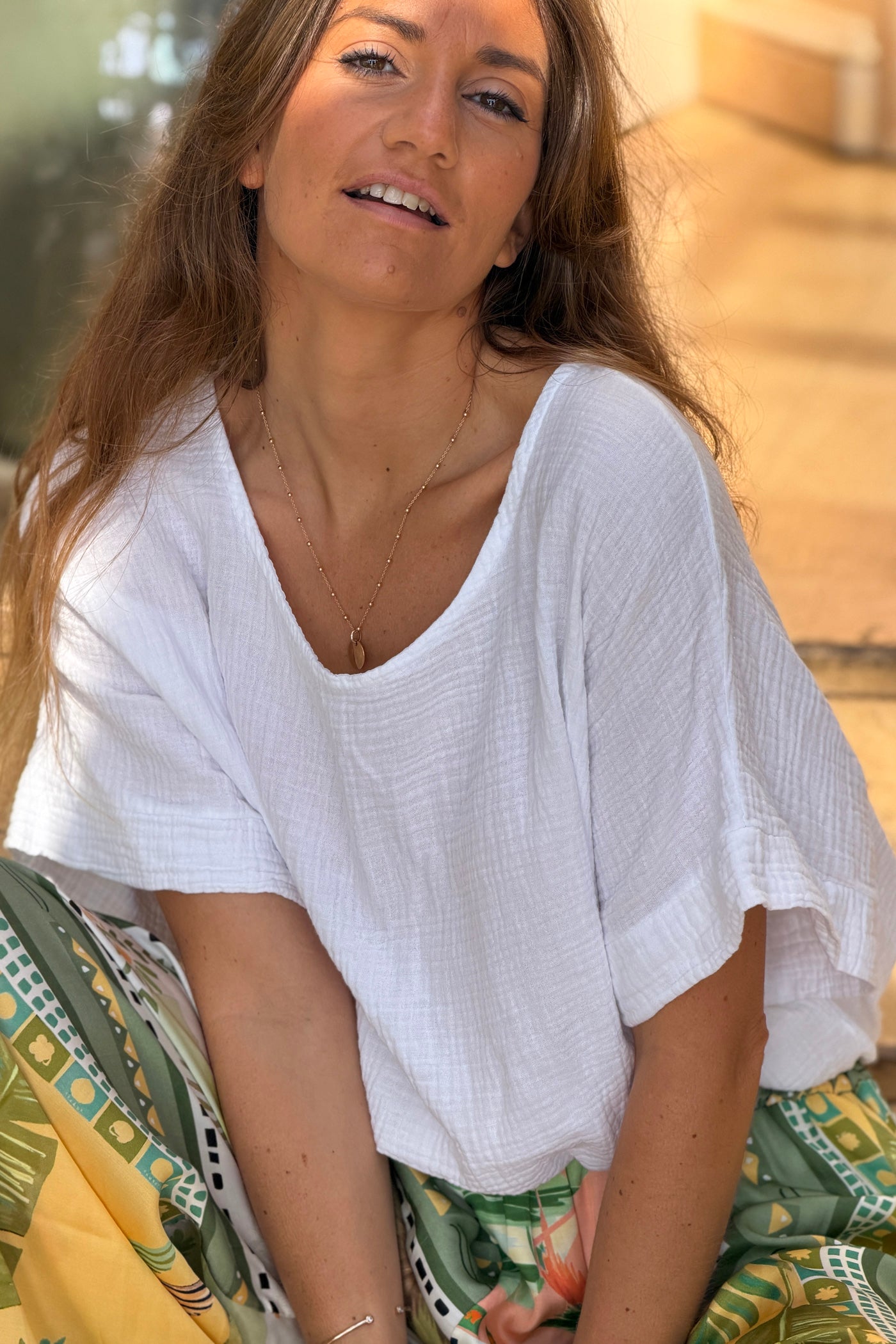White Crinkle Gauze Blouse