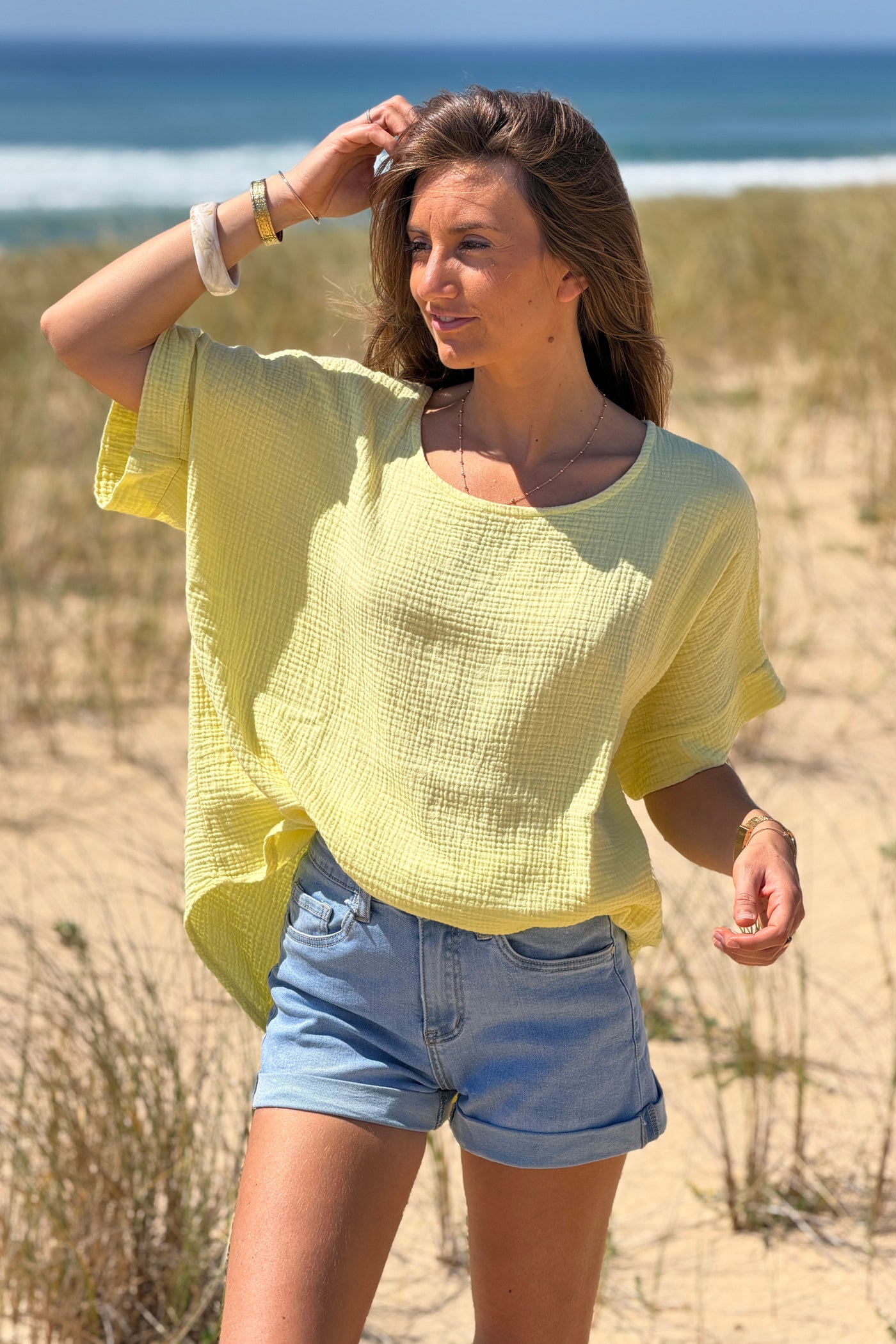 Yellow Crinkle Gauze Blouse