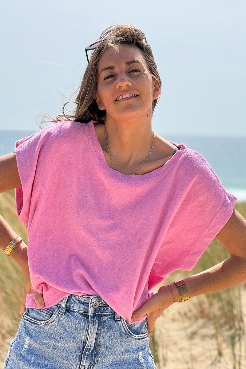 Top loose rose pâle en éponge souple