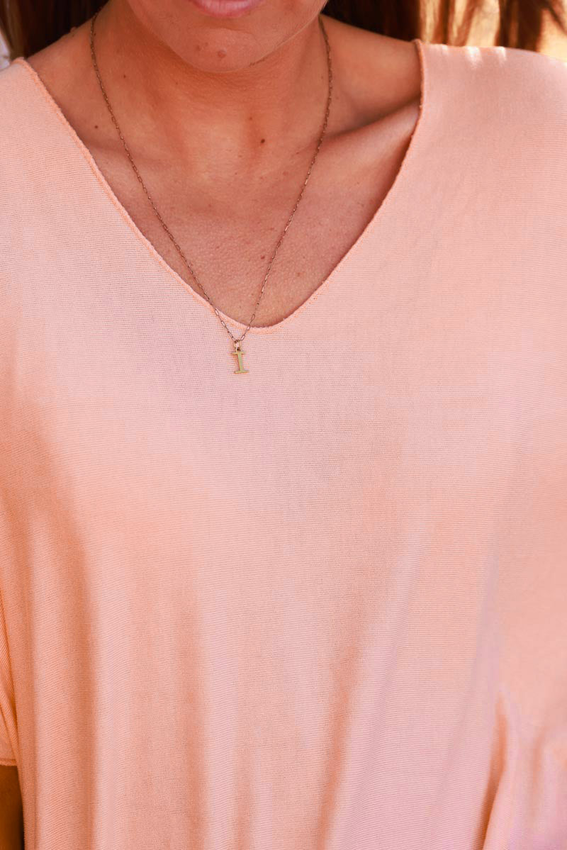 Relaxed fit Peach V-neck Top