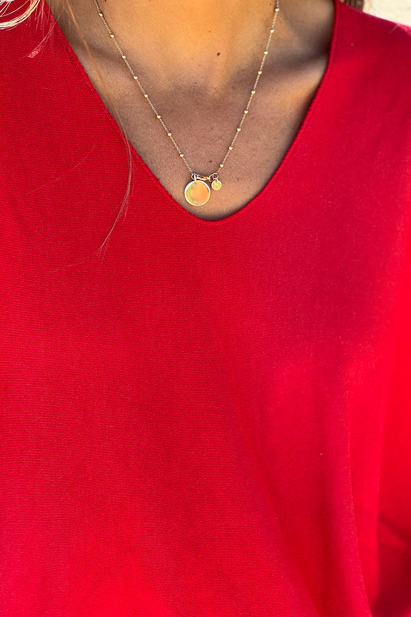 Relaxed fit Red V-neck Top