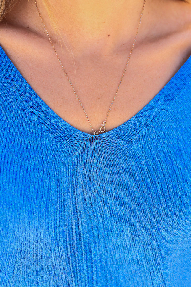 Royal blue oversized fine knit t-shirt with short sleeves