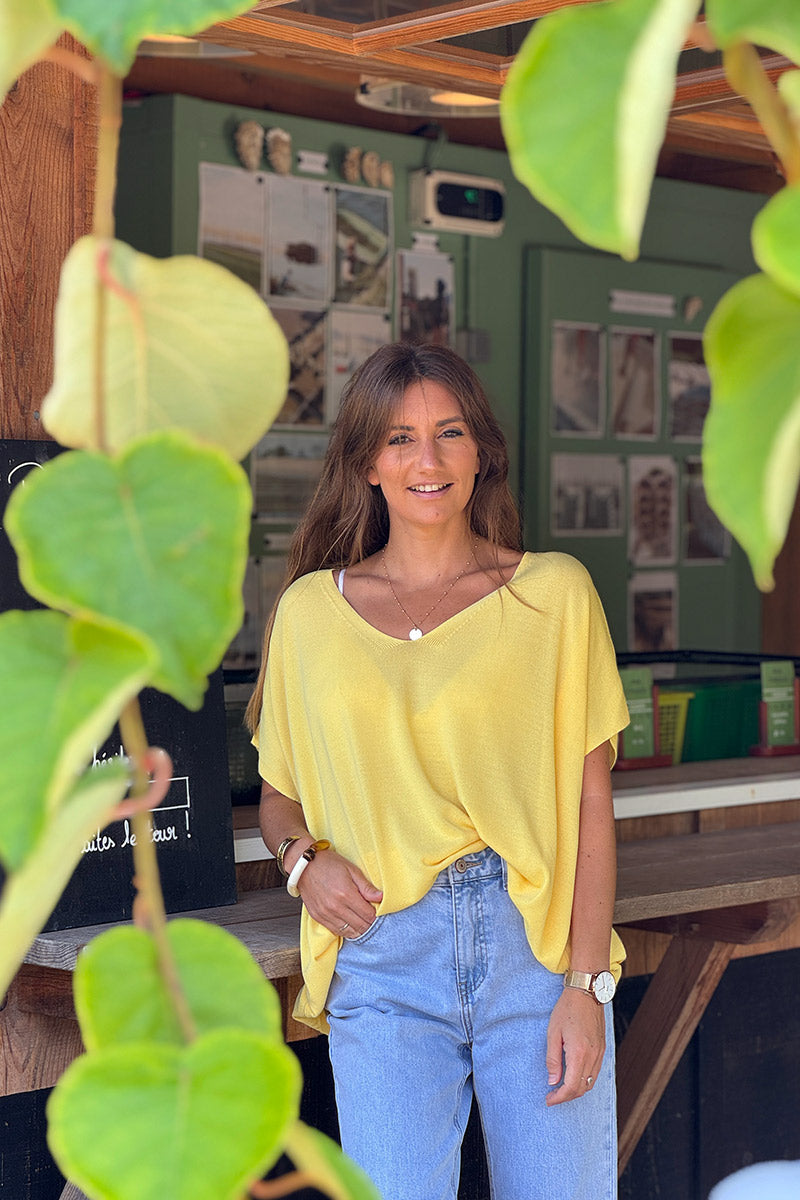 Yellow Slouchy V-Neck Soft Knit Blouse
