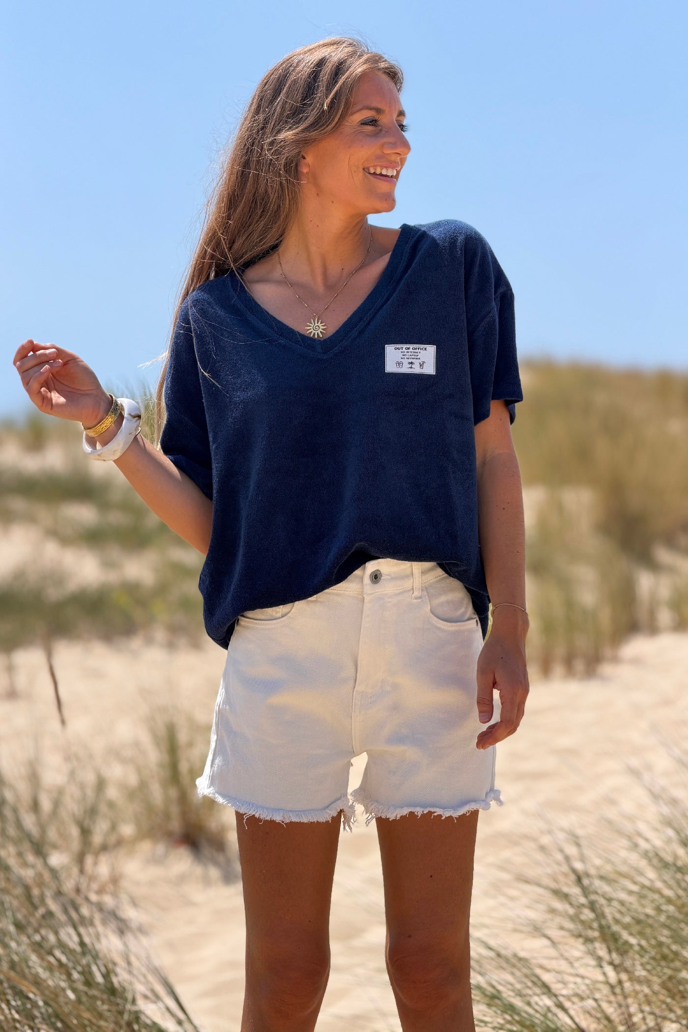 Navy “Out of Office” Terry Swim Cover