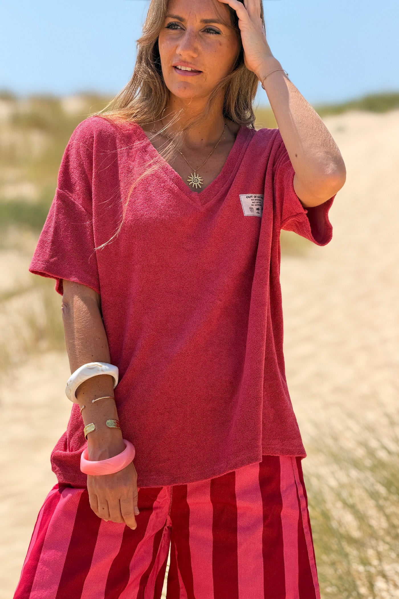 Pink Raspberry  “Out of Office” Terry Swim Cover

