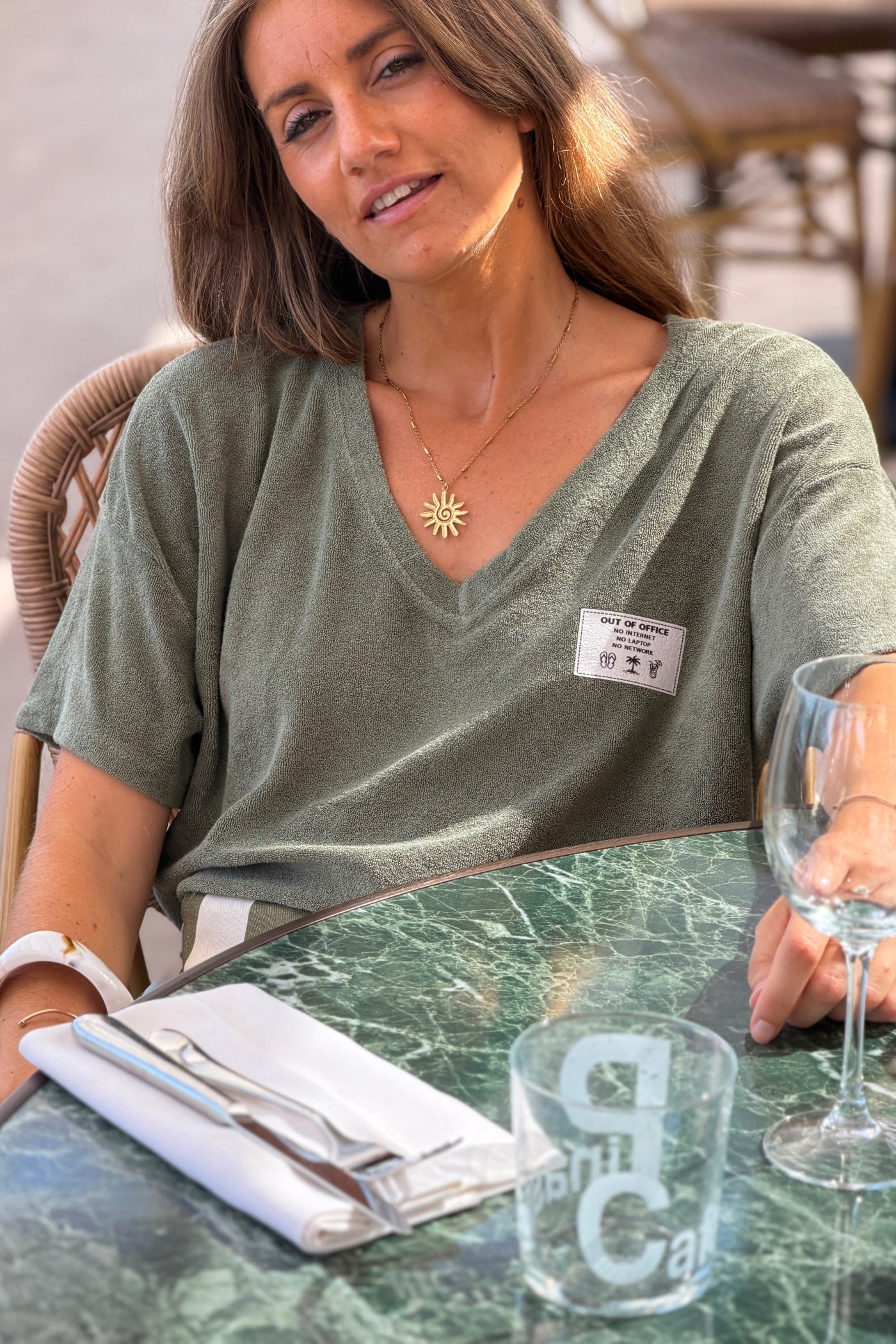 Olive “Out of Office” Terry Swim Cover
