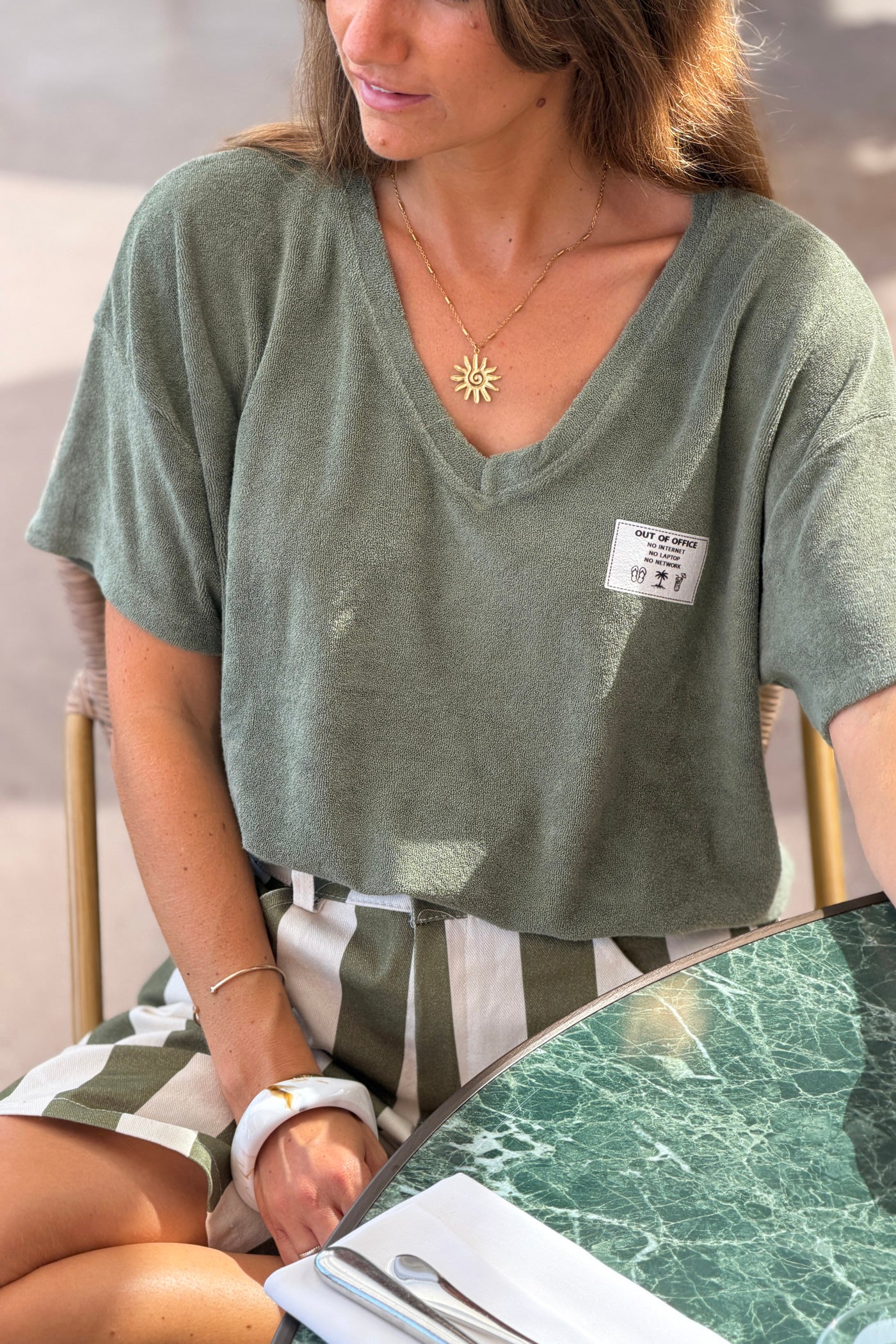 Olive “Out of Office” Terry Swim Cover
