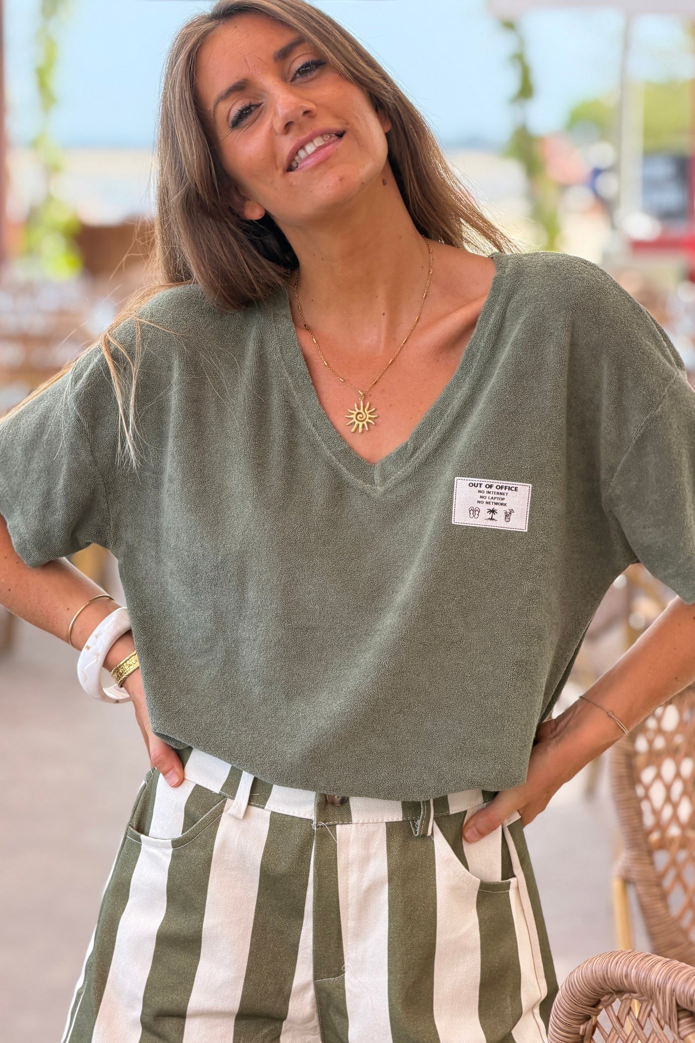 Olive “Out of Office” Terry Swim Cover
