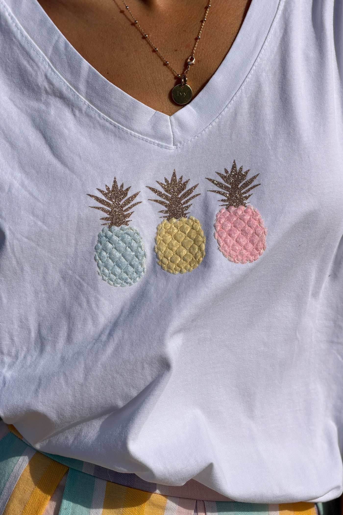 White “Pretty Pineapples” V-Neck Tee
