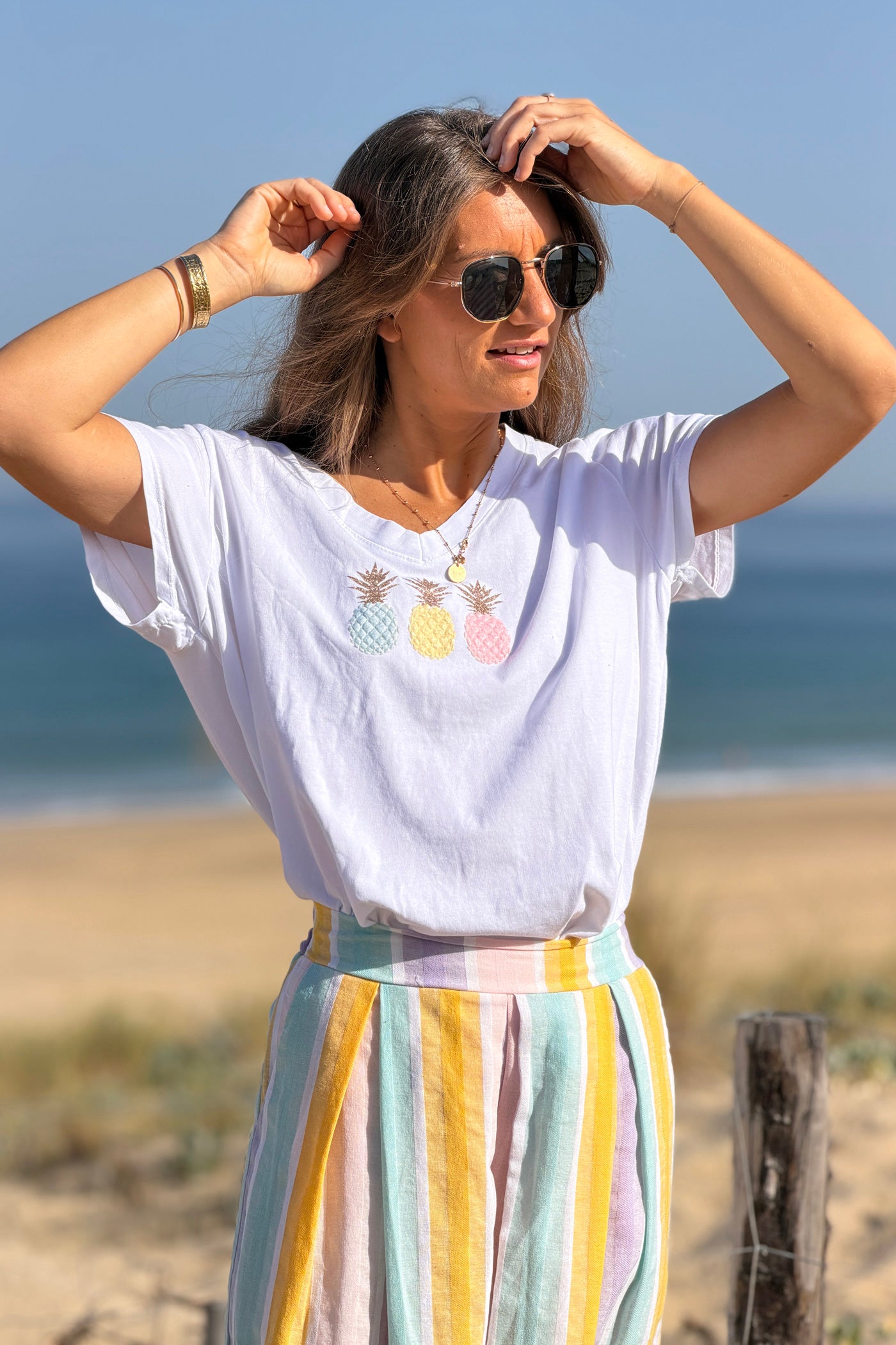 White “Pretty Pineapples” V-Neck Tee
