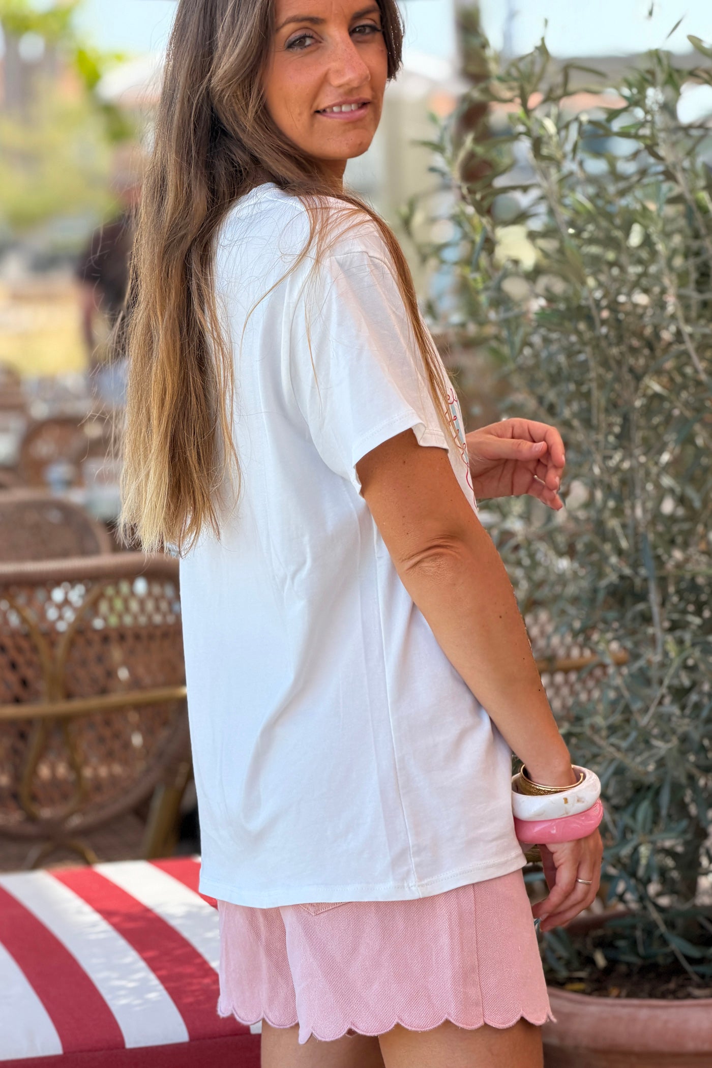 White Whimsical Lobster V-Neck Tee

