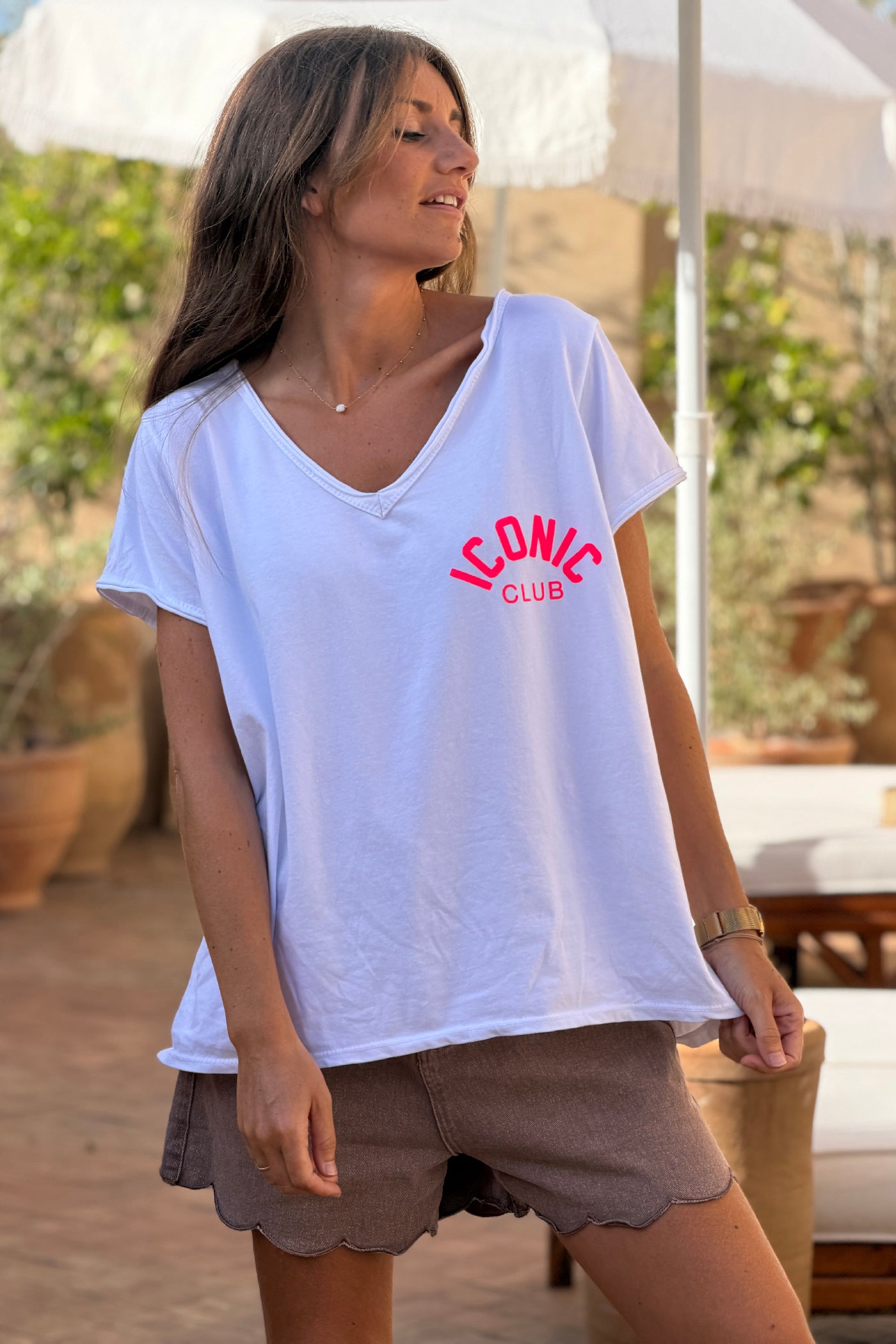 White “Iconic Club” V-Neck Tee